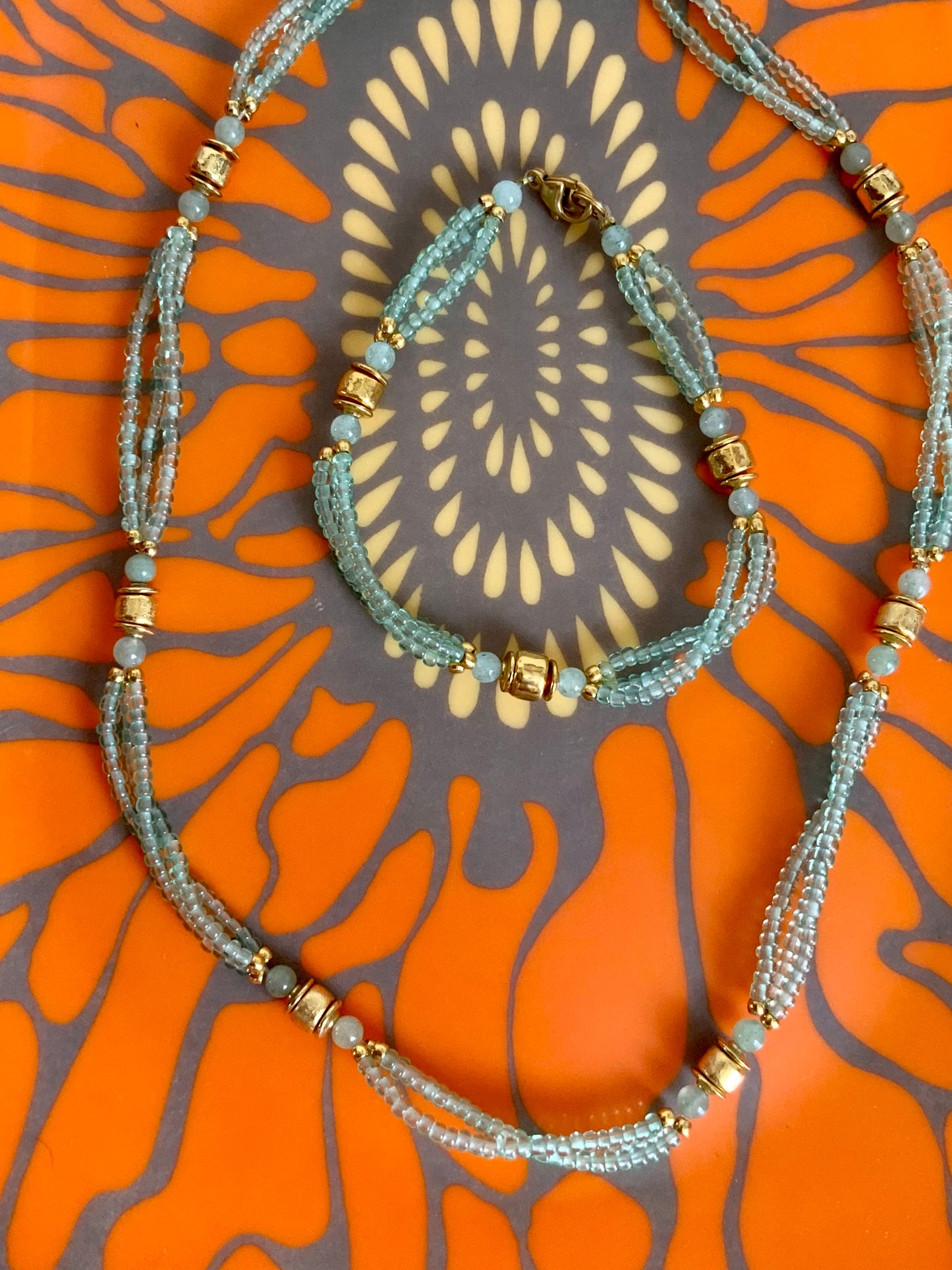 Ensemble de bijoux Collier et bracelet Perles de verre Vintage 80/90