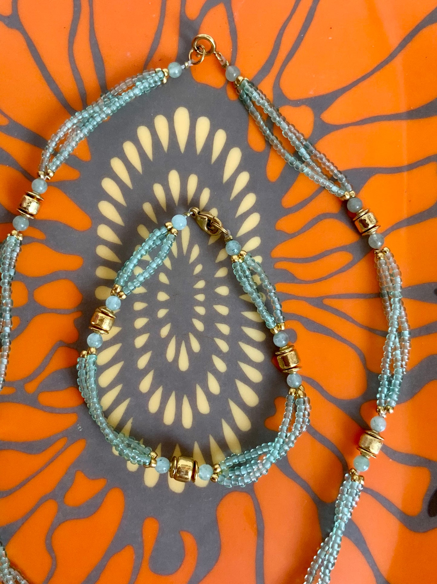 Ensemble de bijoux Collier et bracelet Perles de verre Vintage 80/90