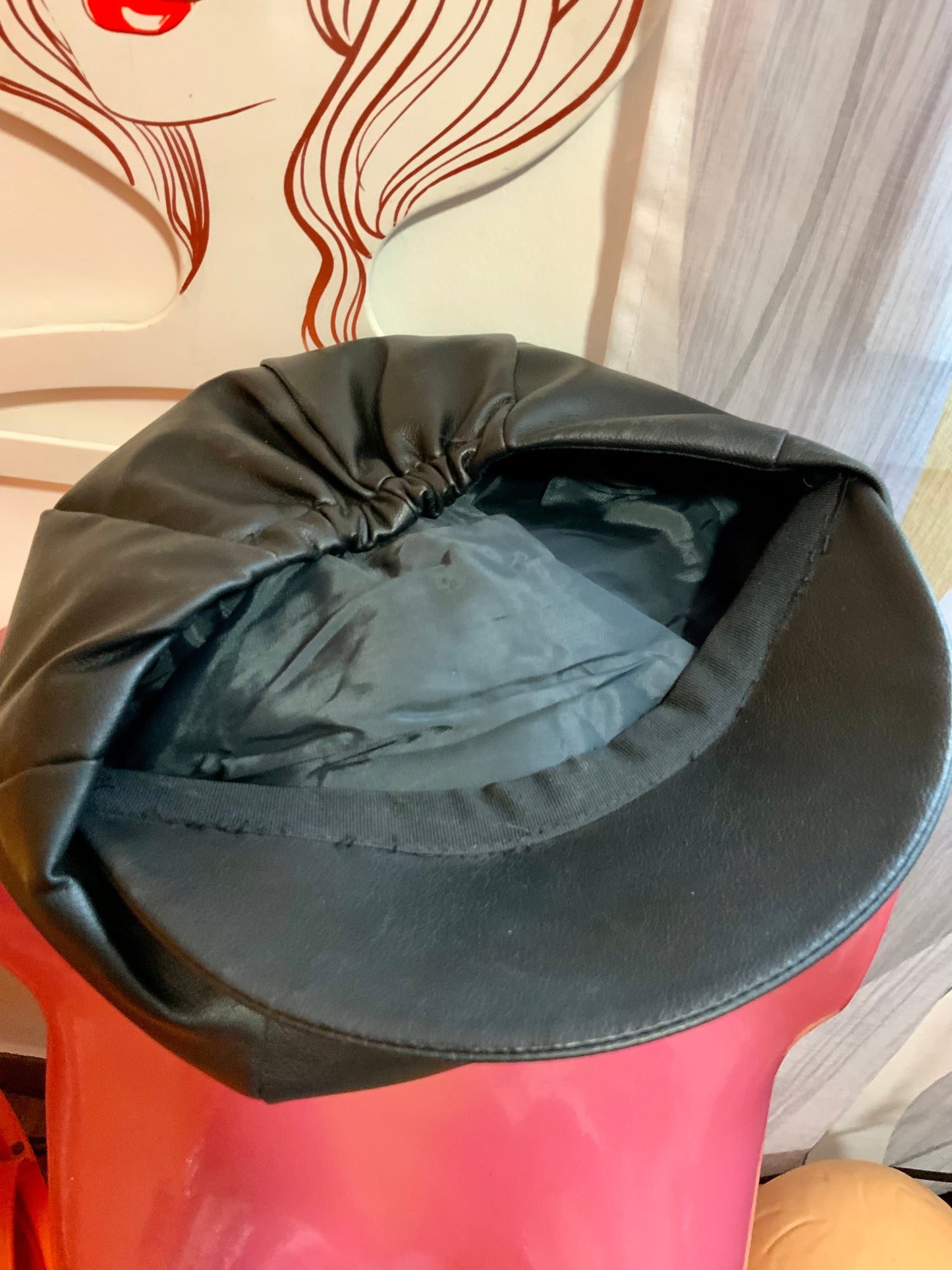 Casquette rétro Simili Cuir Noir