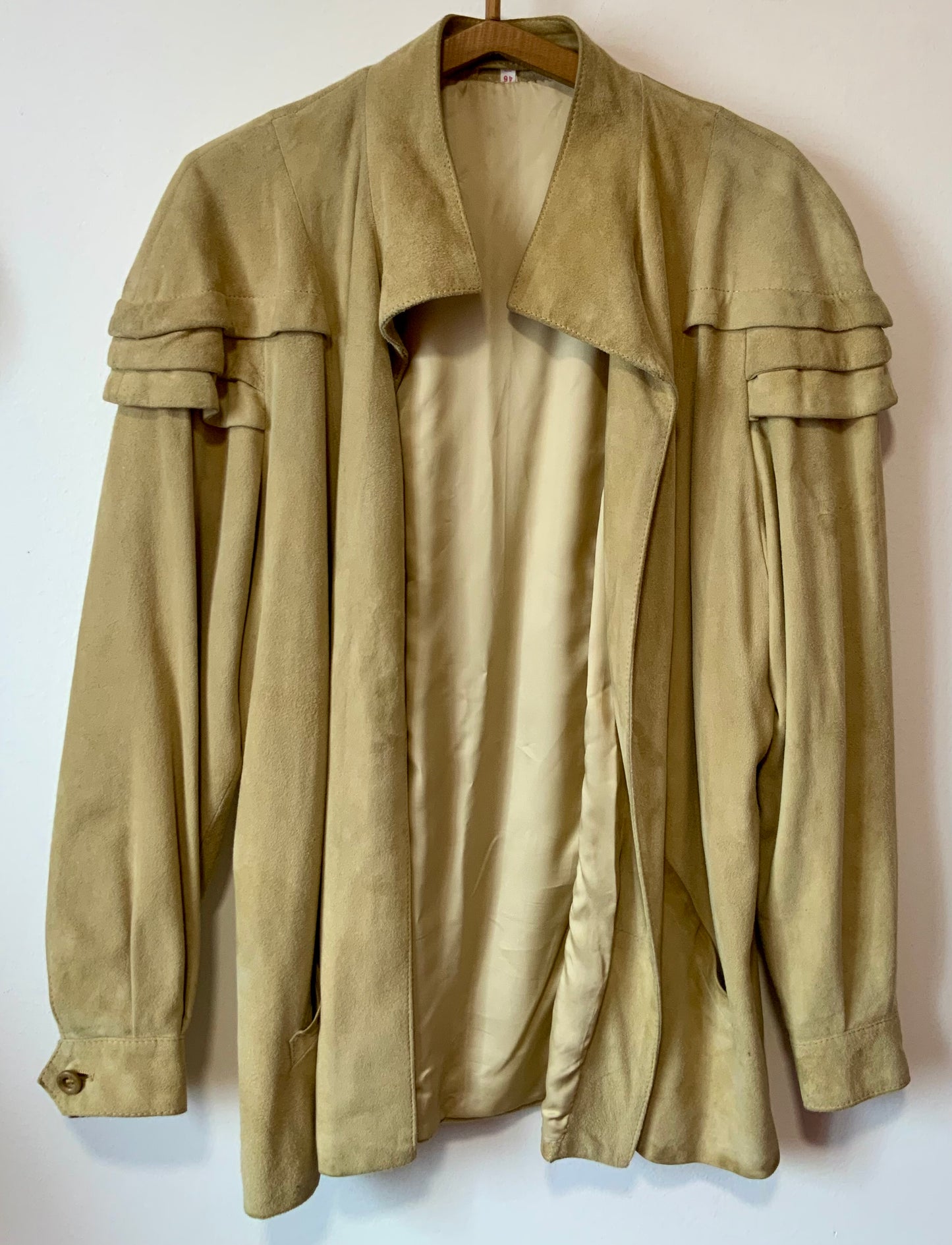 Veste Longue Daim Beige Élégance Vintage 1980 Pure Forme