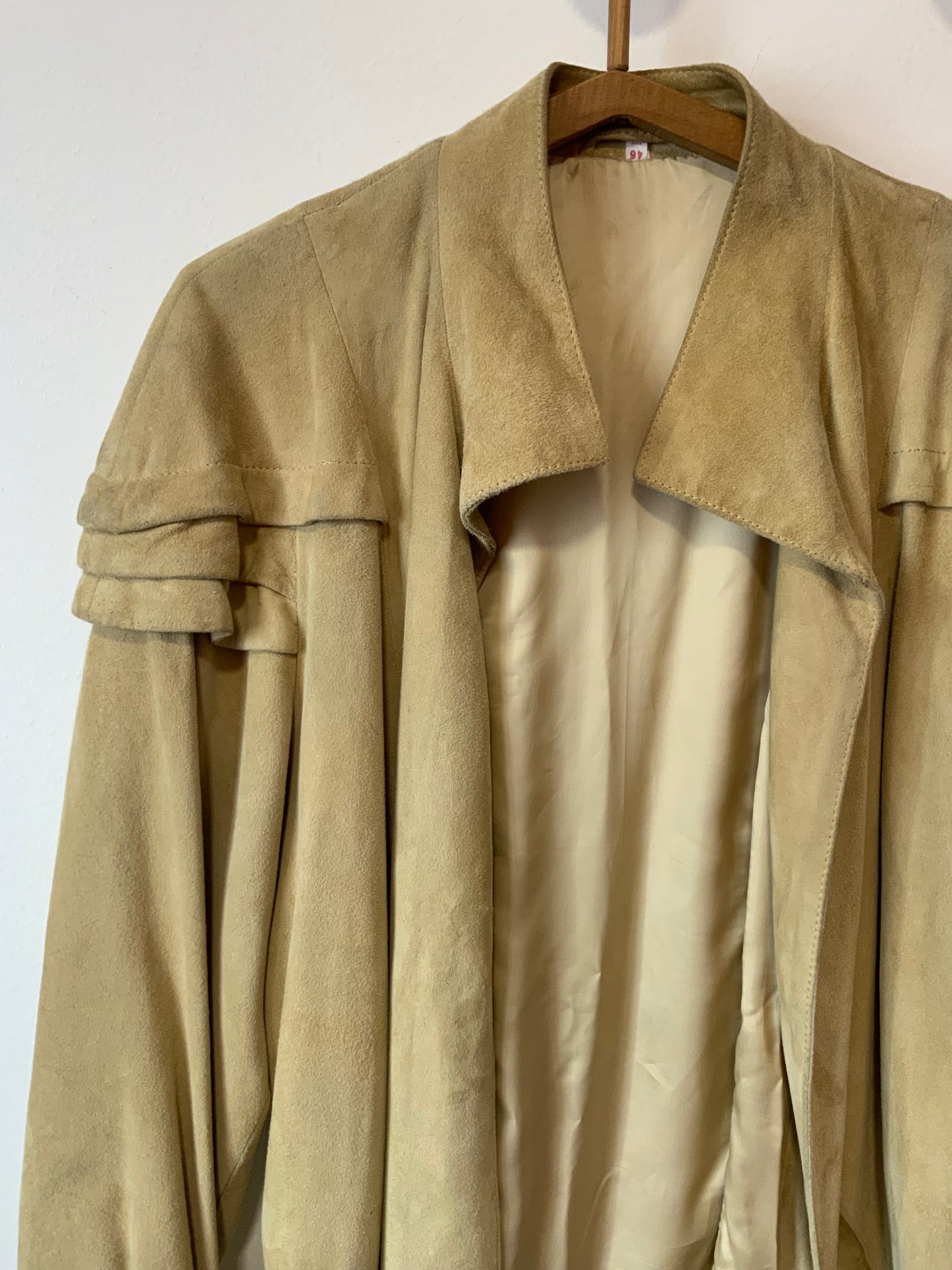 Veste Longue Daim Beige Élégance Vintage 1980 Pure Forme