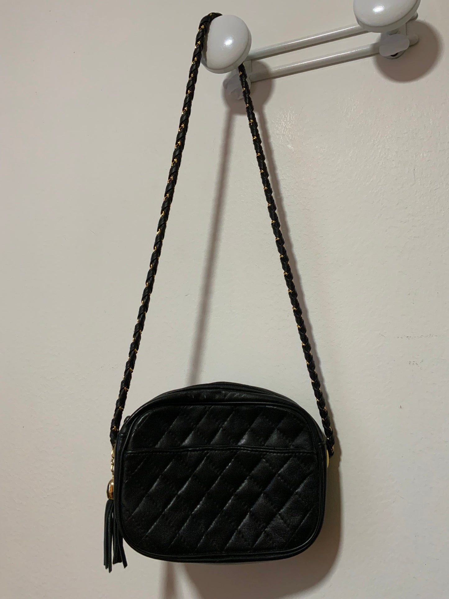 Sac à main cuir Noir matelassé Stylé Chic Vintage 1990 Chaîne dorée