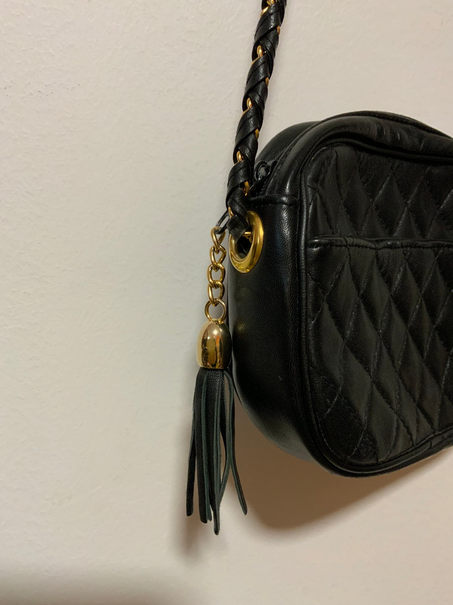 Sac à main cuir Noir matelassé Stylé Chic Vintage 1990 Chaîne dorée