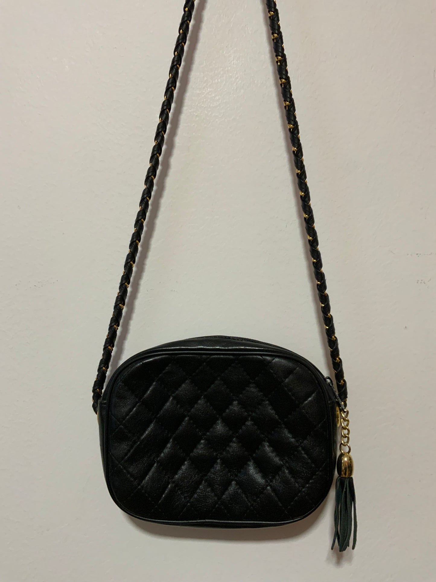 Sac à main cuir Noir matelassé Stylé Chic Vintage 1990 Chaîne dorée