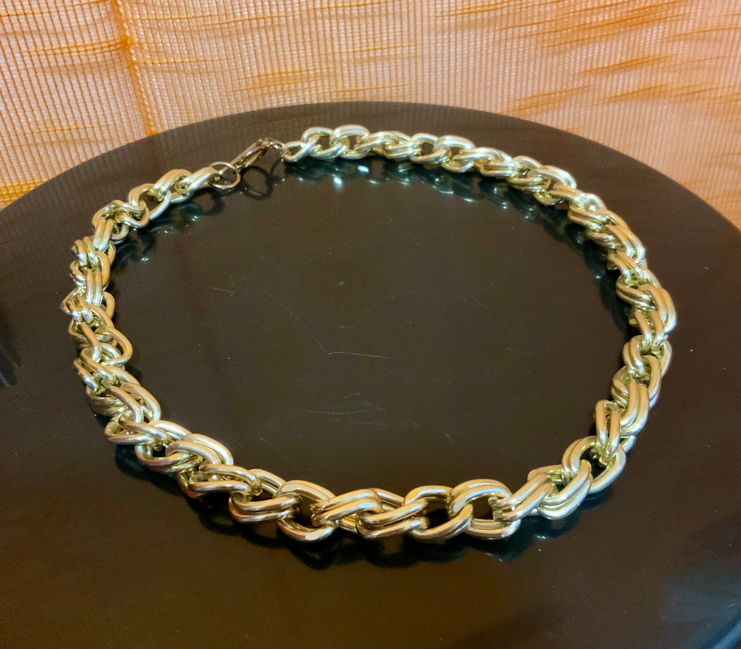 Collier Double Maillon chaîne métal doré Vintage 1990