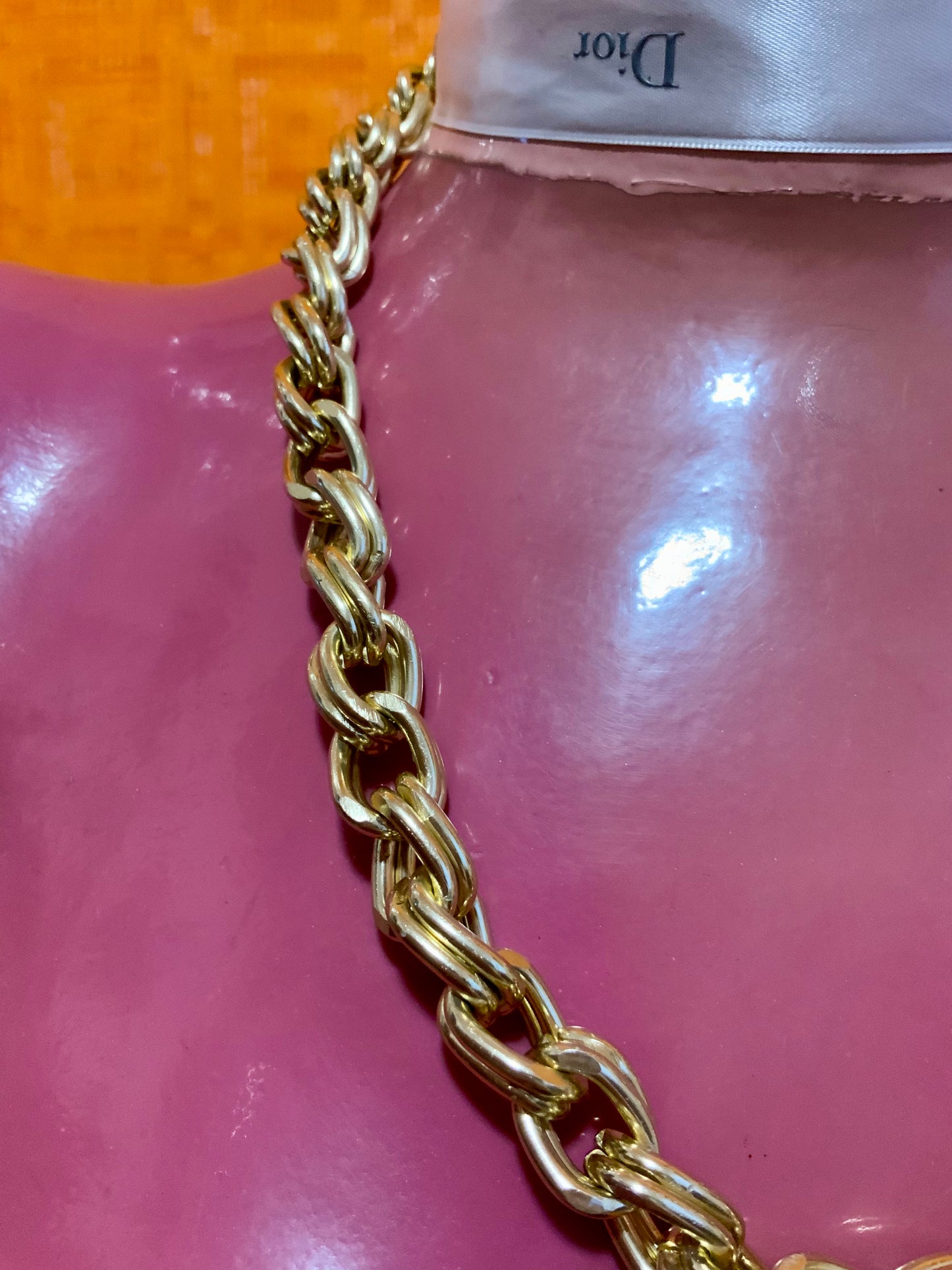 Collier Double Maillon chaîne métal doré Vintage 1990