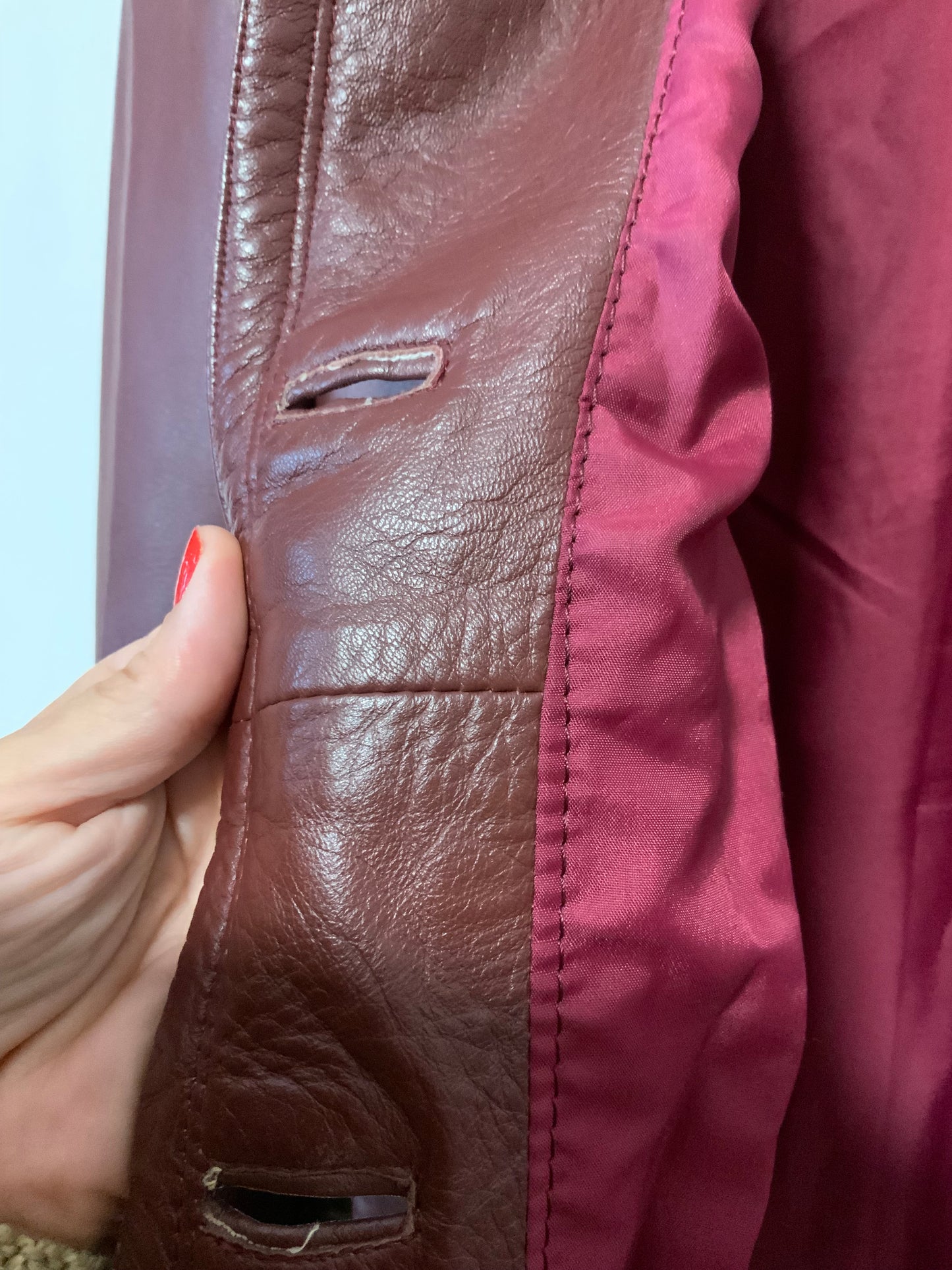 Magnifique Trench Cuir Rouge Bordeaux Vintage Creation 1970