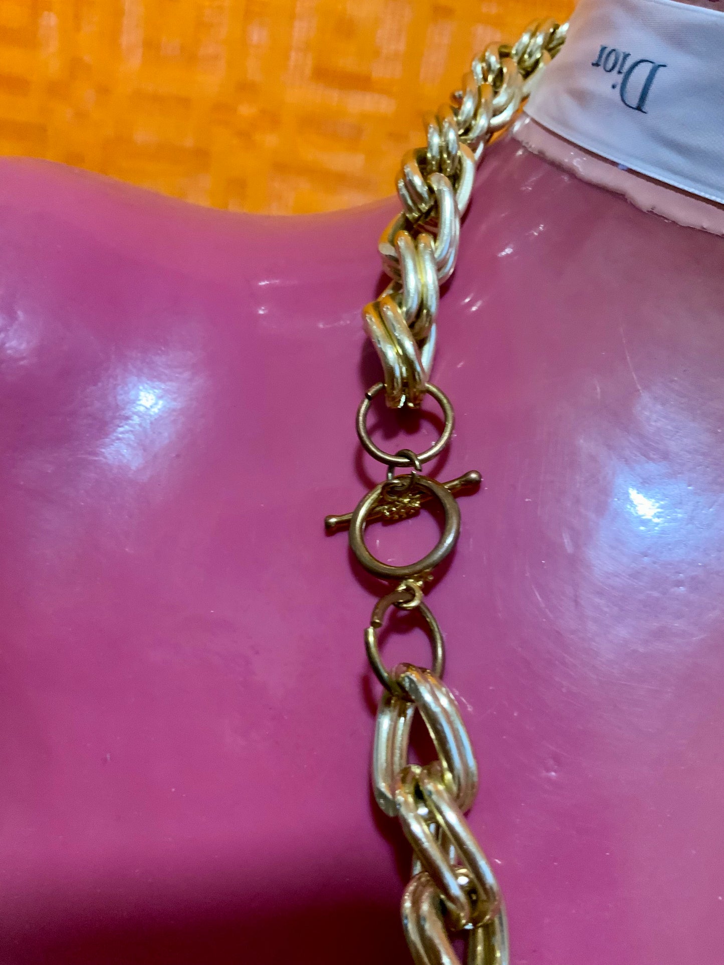 Collier Double Maillon chaîne métal doré Vintage 1990