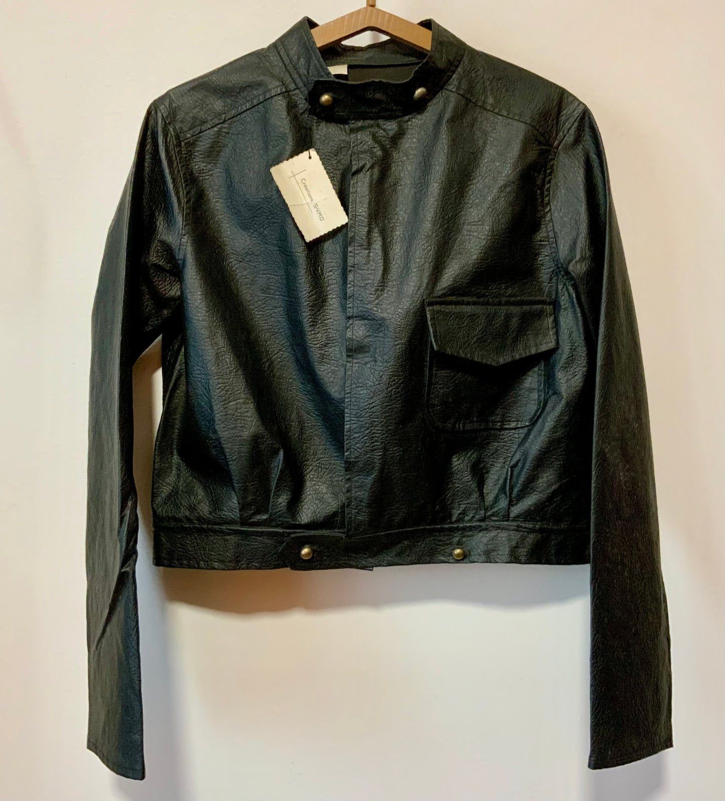Blouson 1970 Simili Cuir Noir Beauté Deadstock Vintage