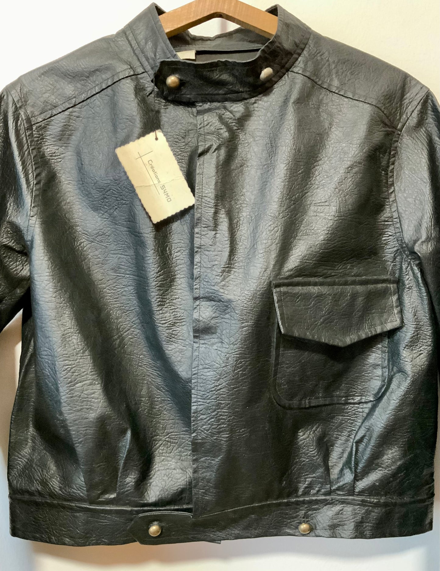 Blouson 1970 Simili Cuir Noir Beauté Deadstock Vintage