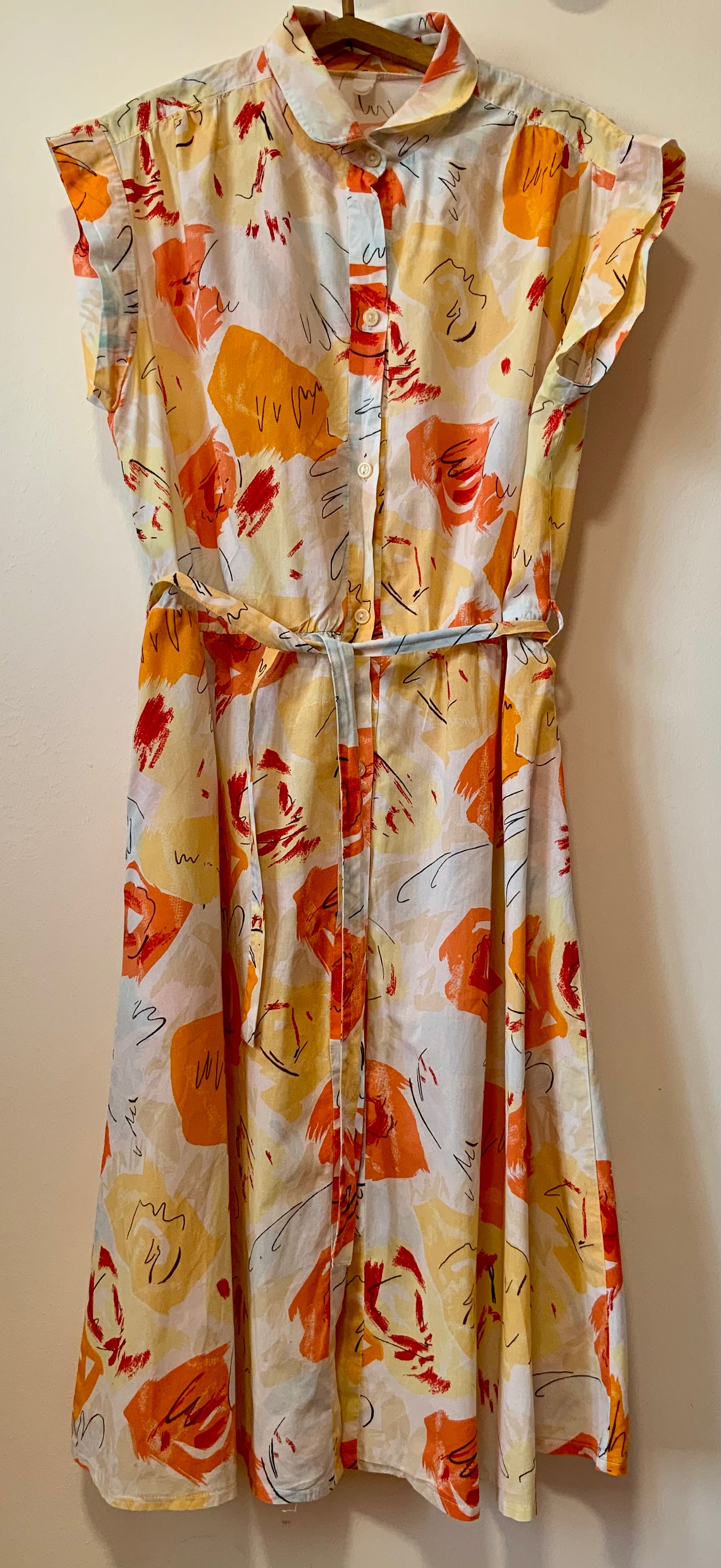 Robe Superbe patineuse à motifs oranges ronds Vintage 1980 Col Claudine