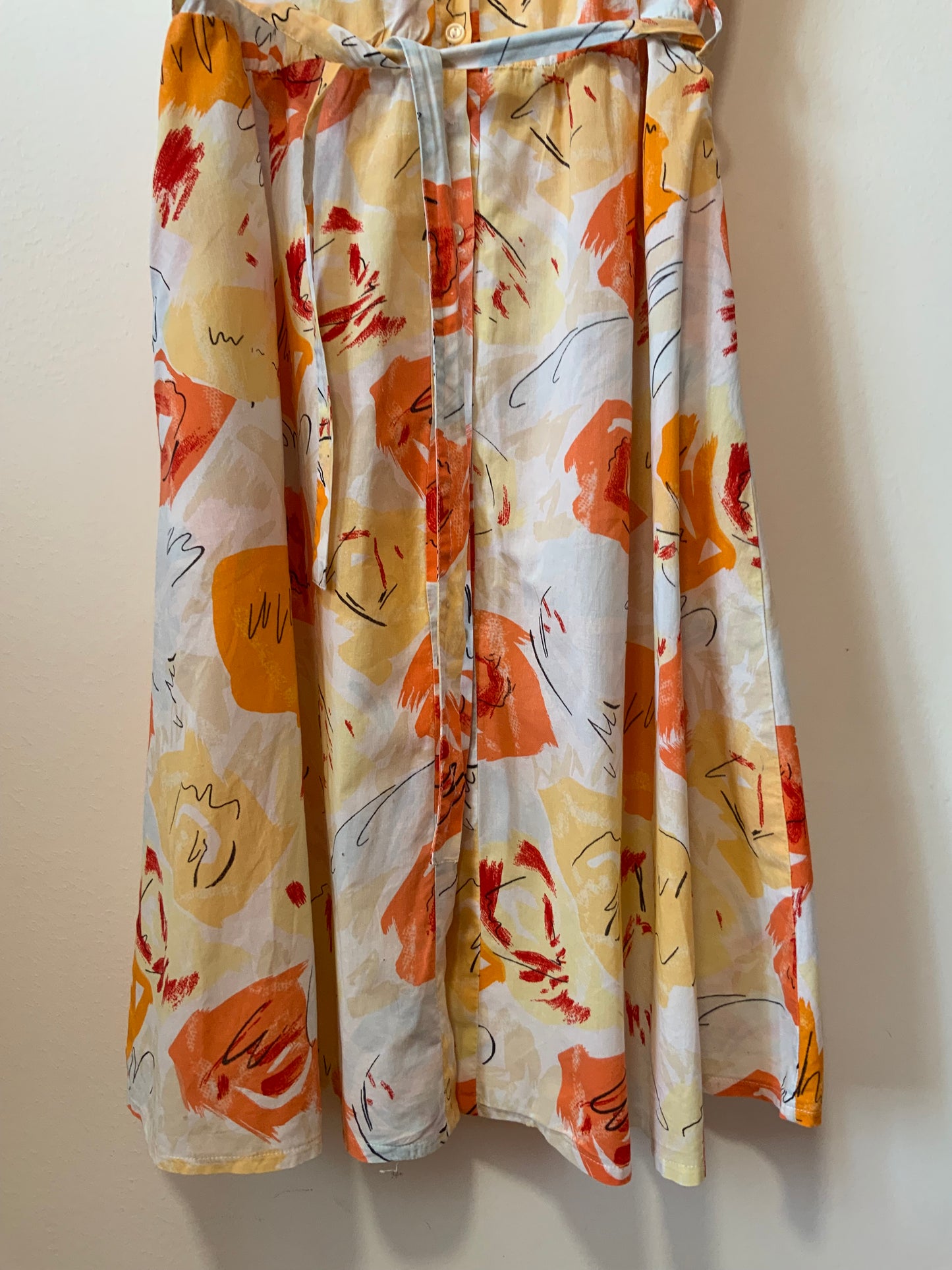Robe Superbe patineuse à motifs oranges ronds Vintage 1980 Col Claudine