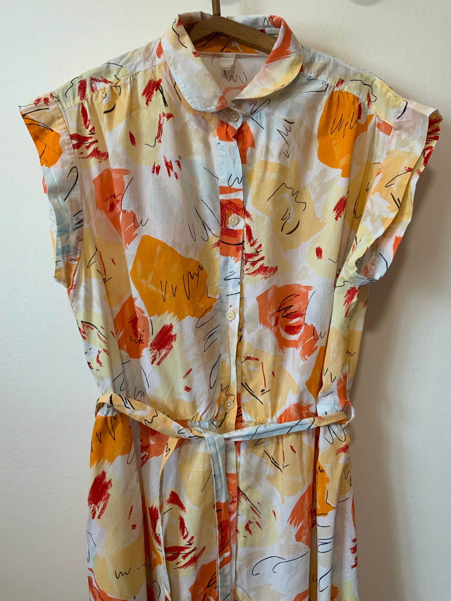 Robe Superbe patineuse à motifs oranges ronds Vintage 1980 Col Claudine