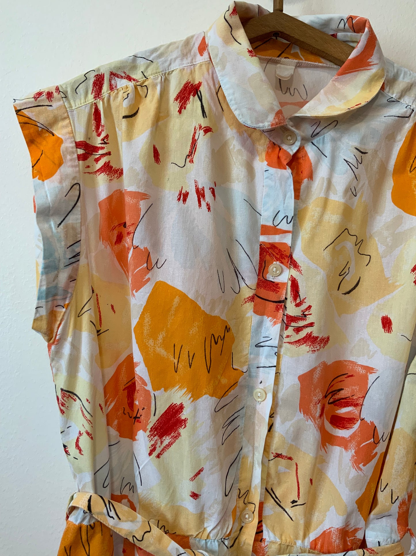 Robe Superbe patineuse à motifs oranges ronds Vintage 1980 Col Claudine