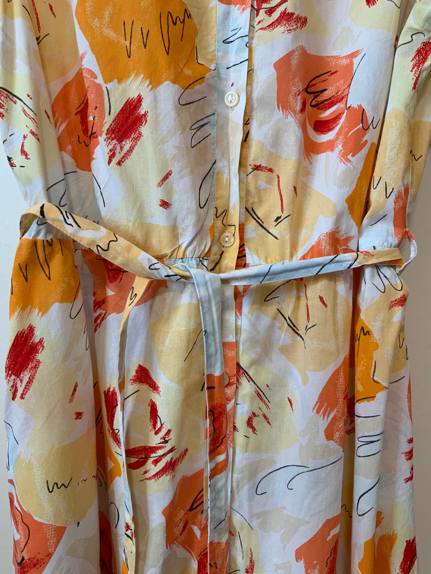Robe Superbe patineuse à motifs oranges ronds Vintage 1980 Col Claudine