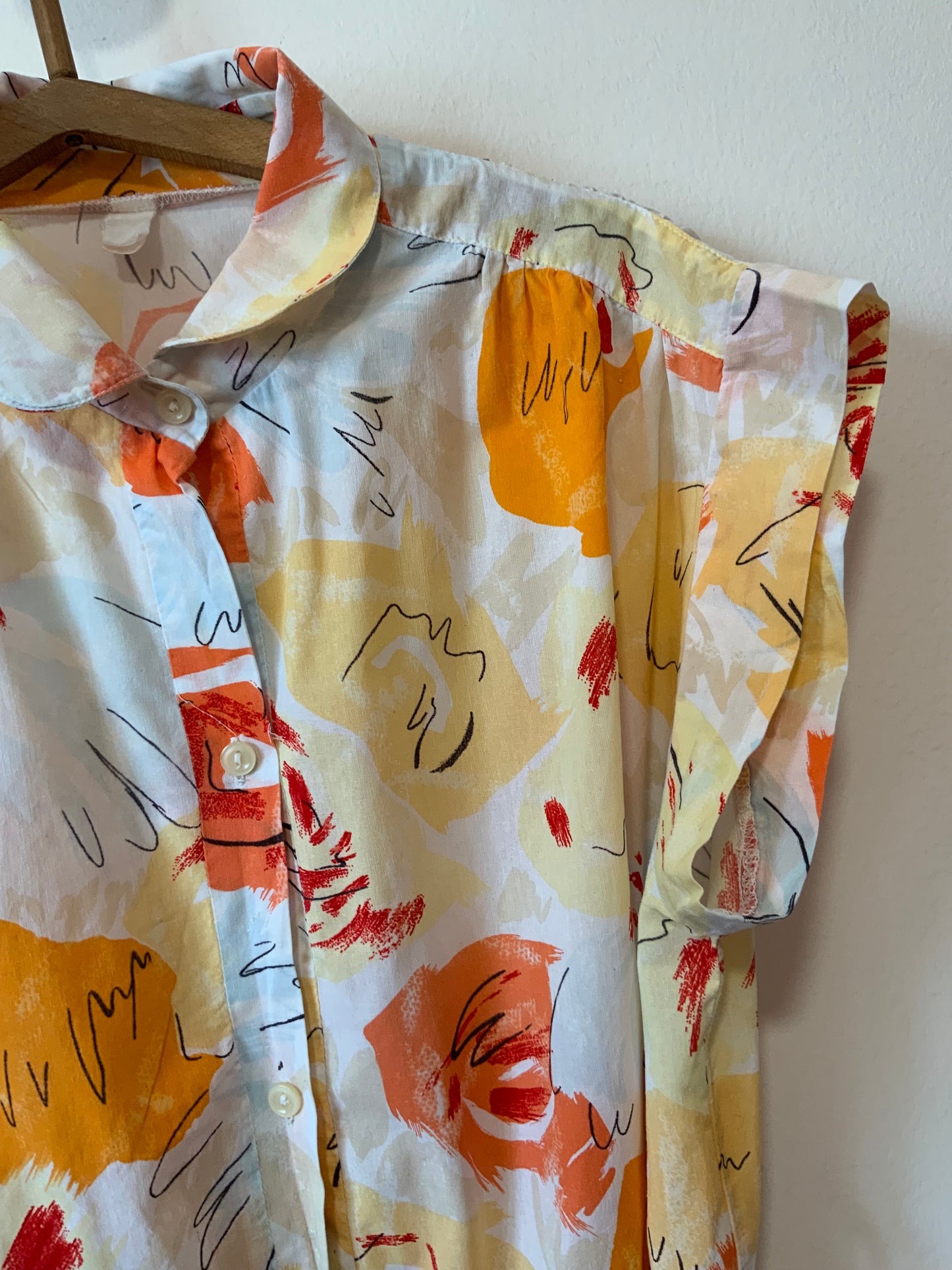 Robe Superbe patineuse à motifs oranges ronds Vintage 1980 Col Claudine