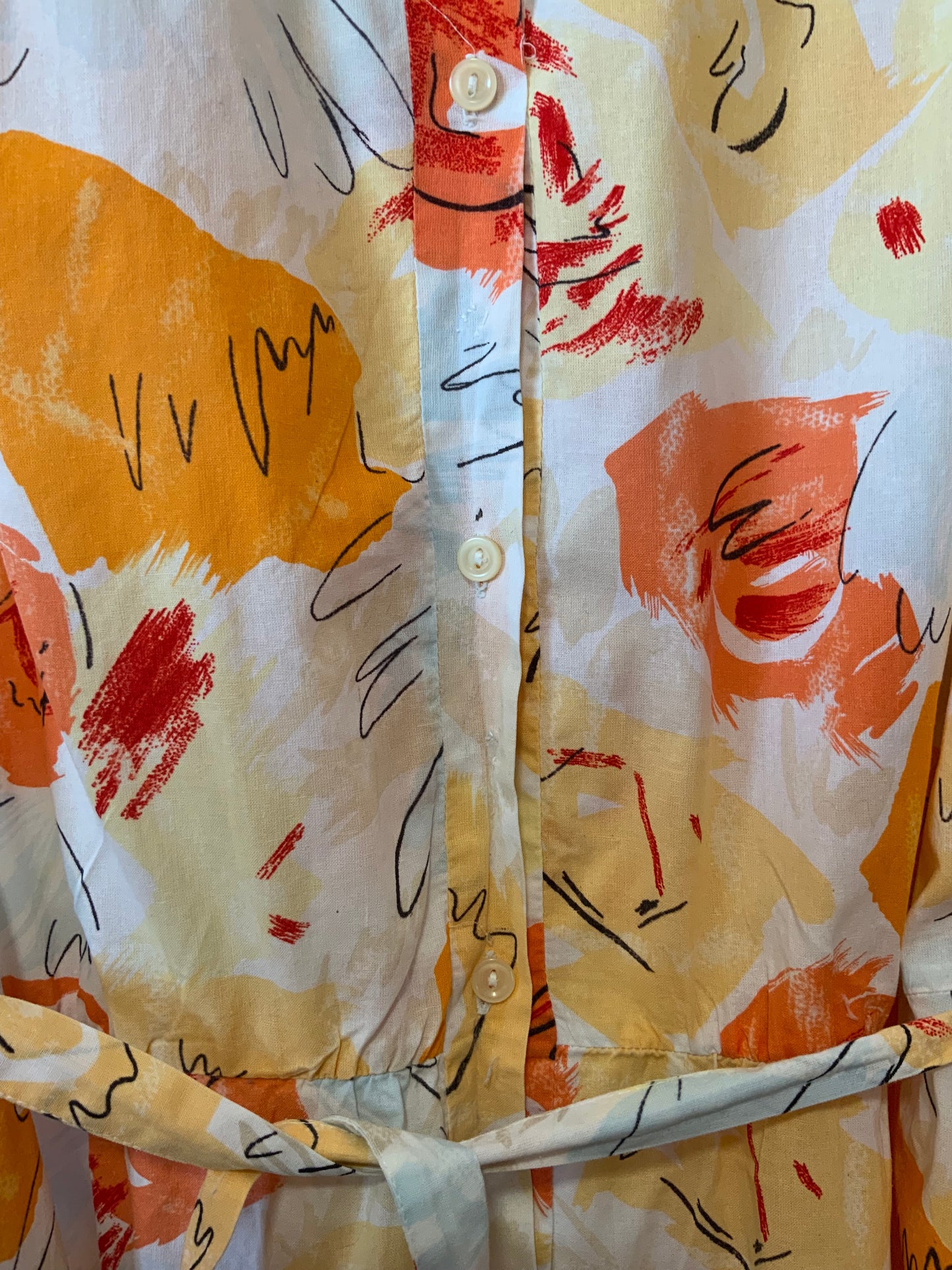 Robe Superbe patineuse à motifs oranges ronds Vintage 1980 Col Claudine