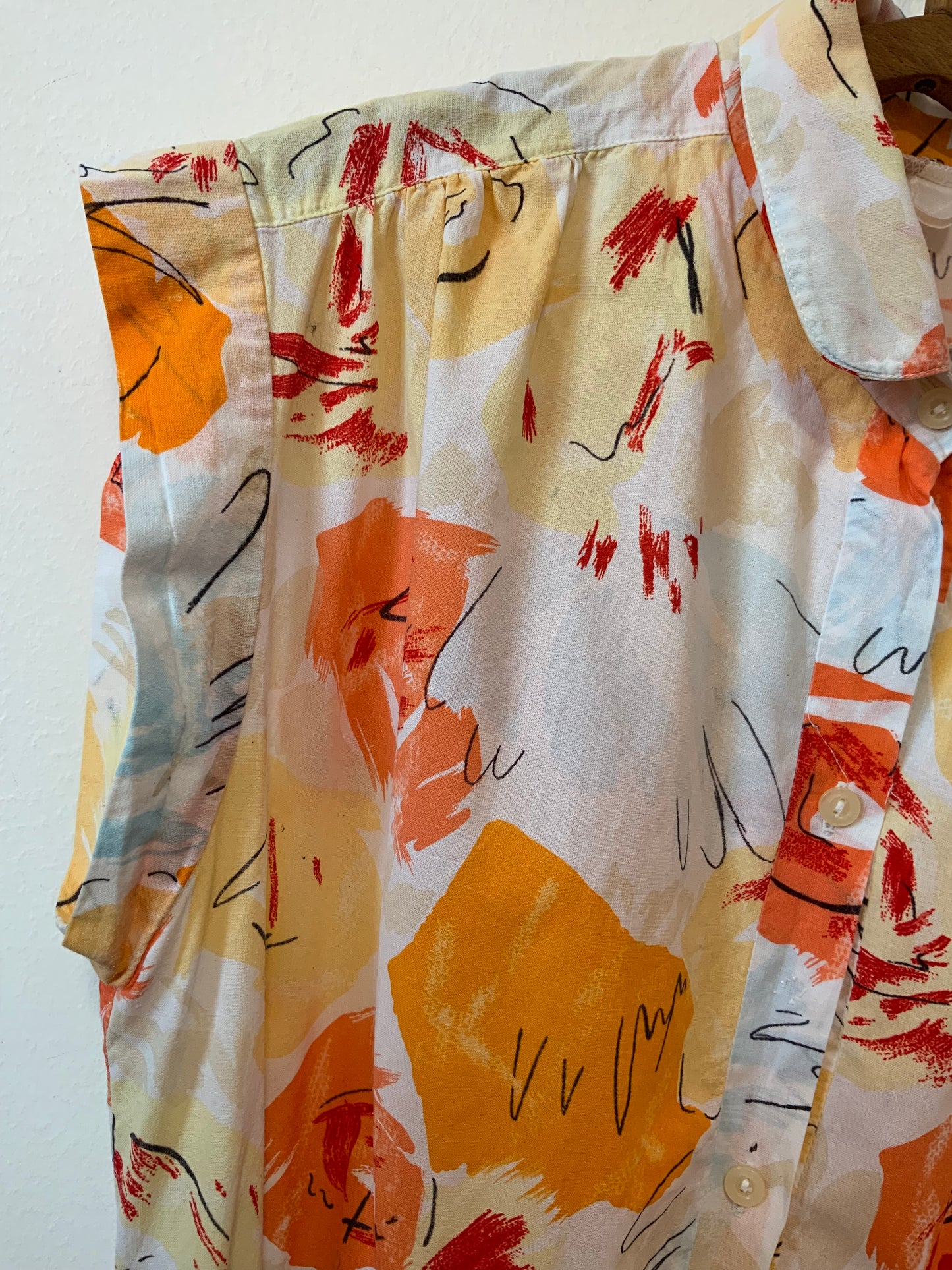 Robe Superbe patineuse à motifs oranges ronds Vintage 1980 Col Claudine