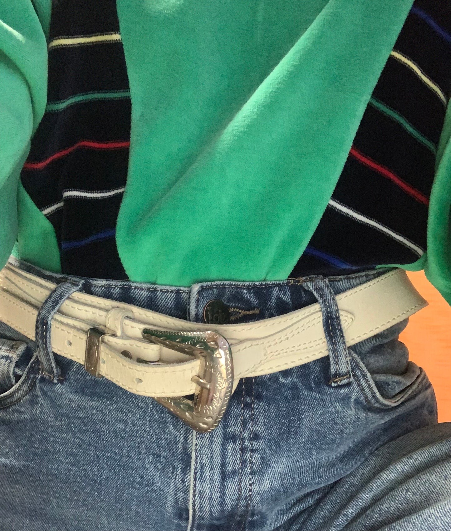 La Ceinture Western Vintage 1990 Blanche Cuir France