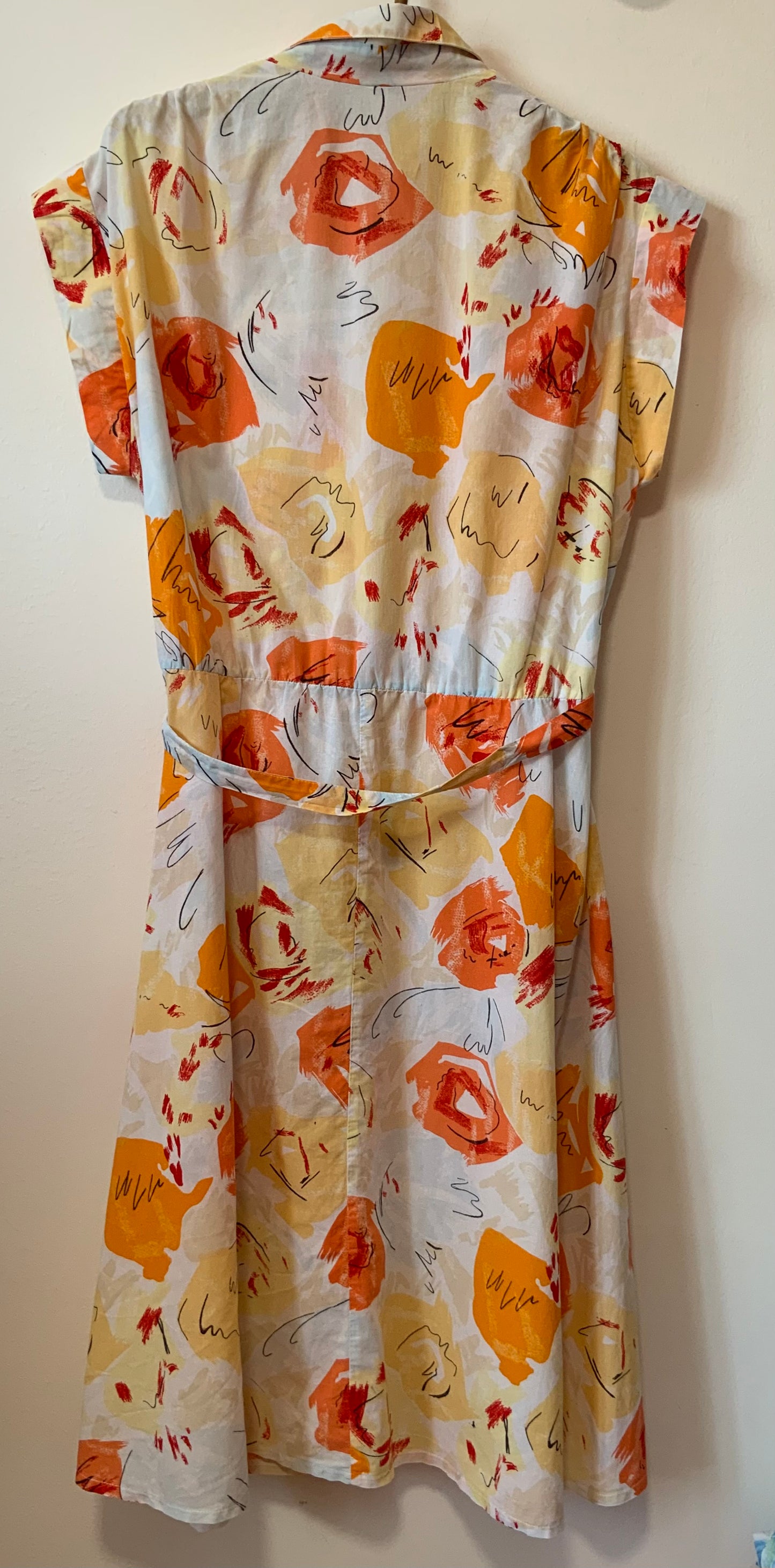 Robe Superbe patineuse à motifs oranges ronds Vintage 1980 Col Claudine