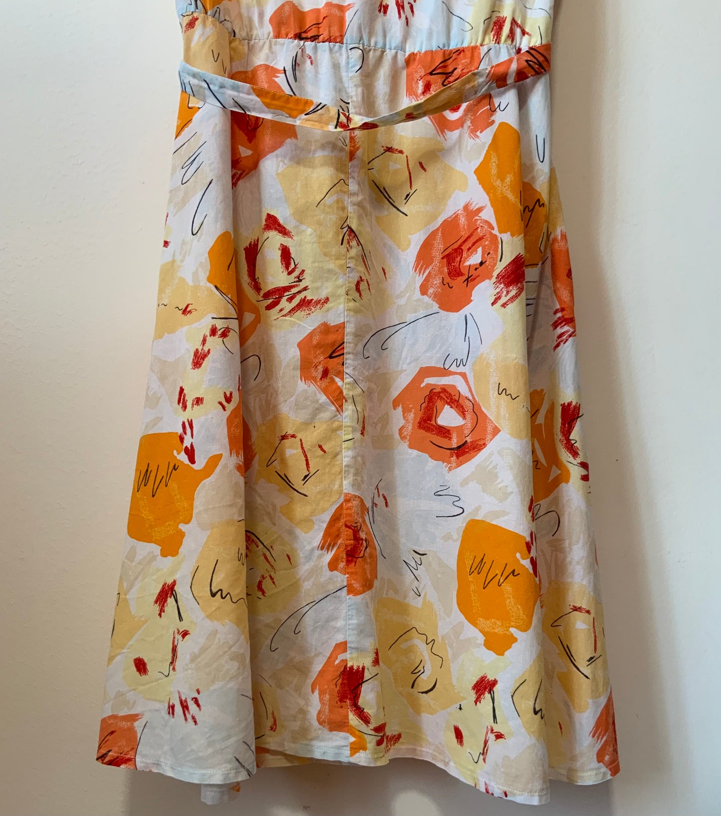 Robe Superbe patineuse à motifs oranges ronds Vintage 1980 Col Claudine