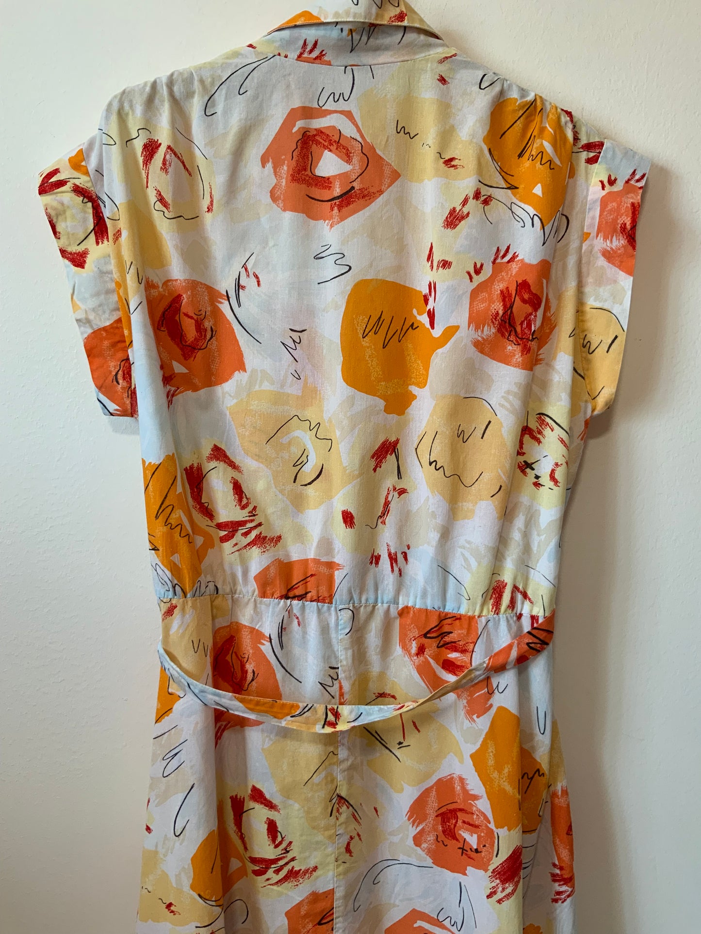 Robe Superbe patineuse à motifs oranges ronds Vintage 1980 Col Claudine