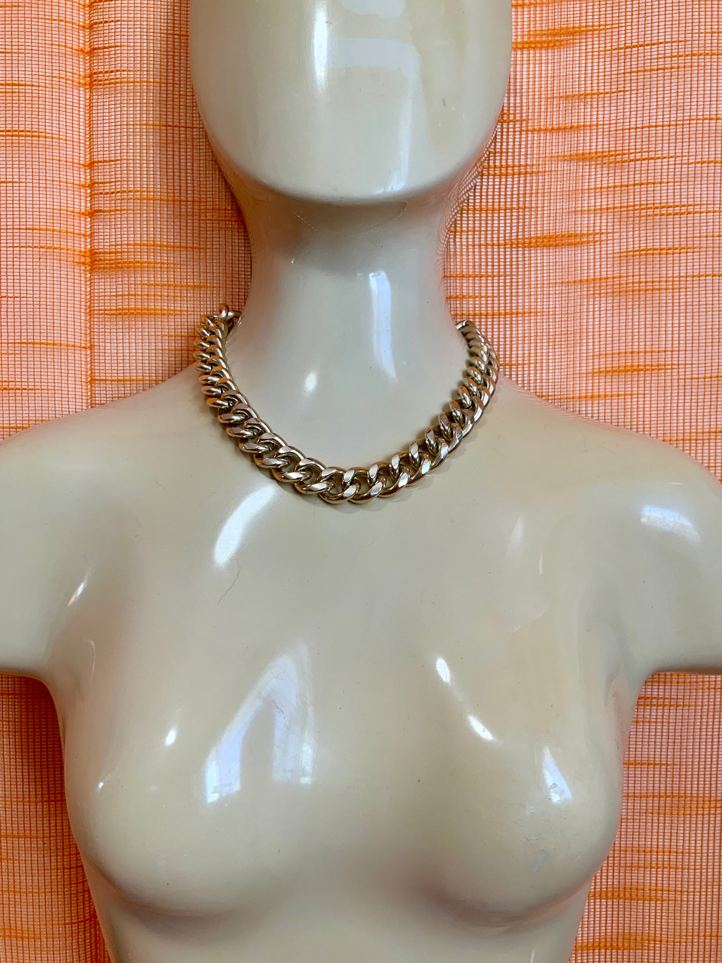 Collier métal chaînes gros maillons dorés Vintage 1990