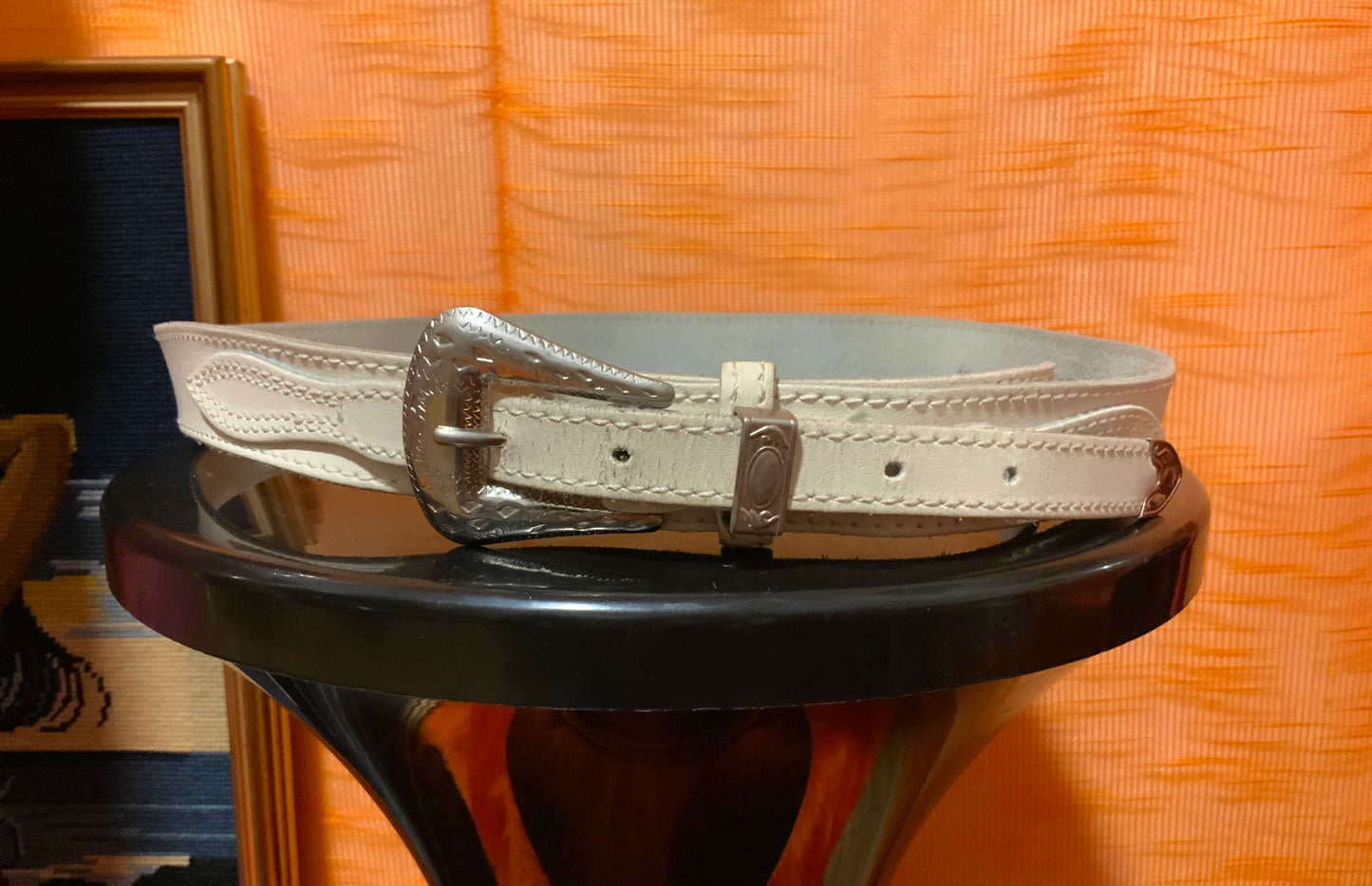 La Ceinture Western Vintage 1990 Blanche Cuir France