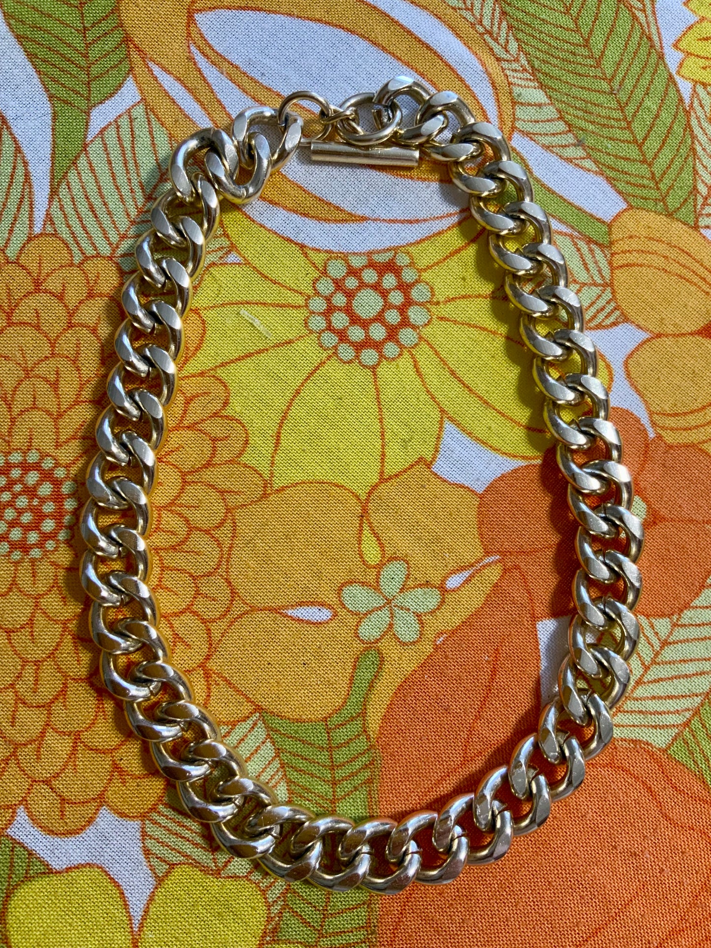 Collier métal chaînes gros maillons dorés Vintage 1990