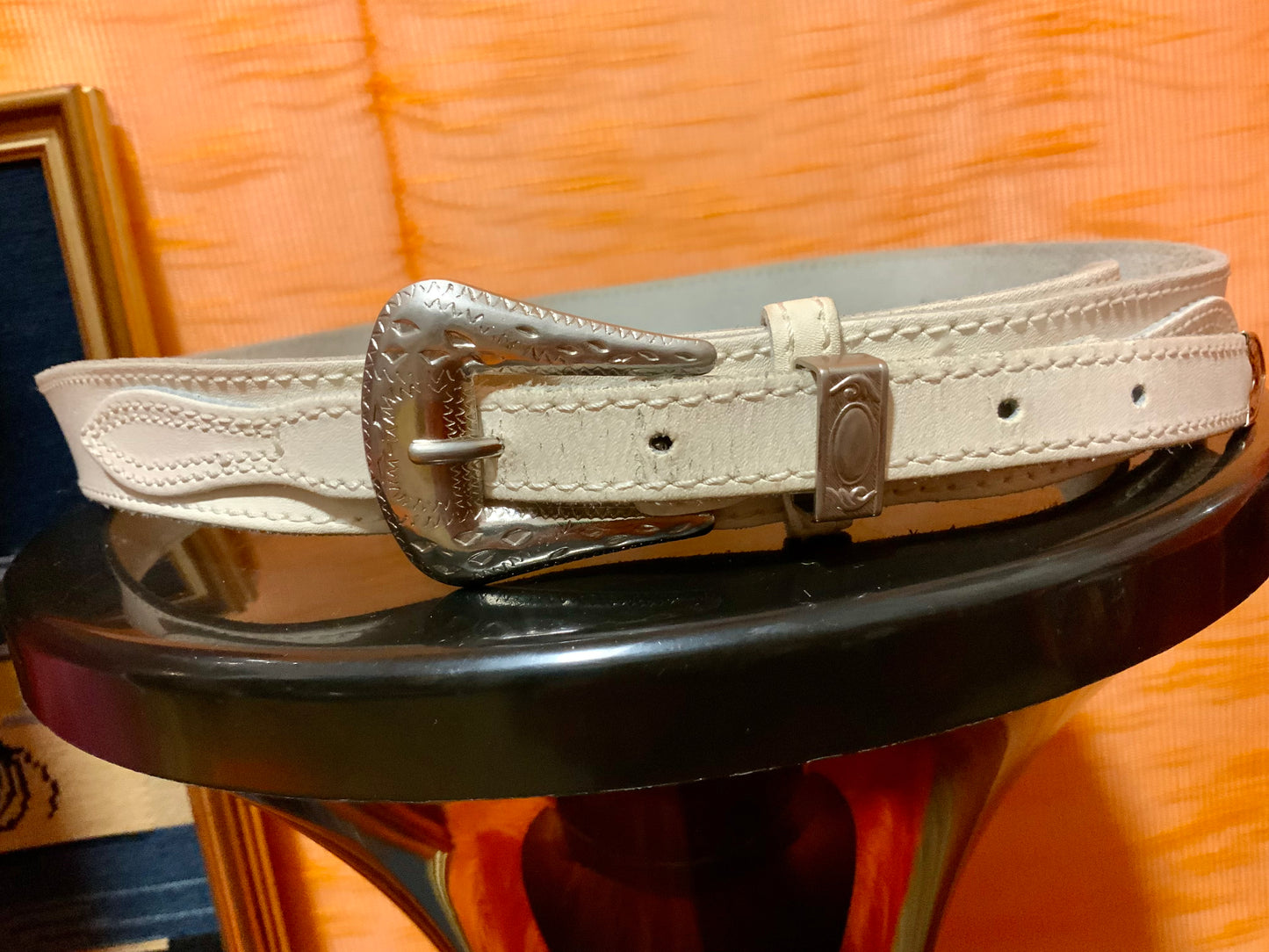 La Ceinture Western Vintage 1990 Blanche Cuir France