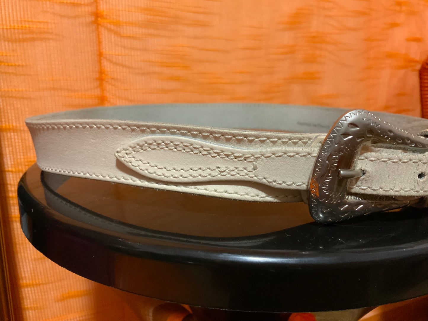 La Ceinture Western Vintage 1990 Blanche Cuir France