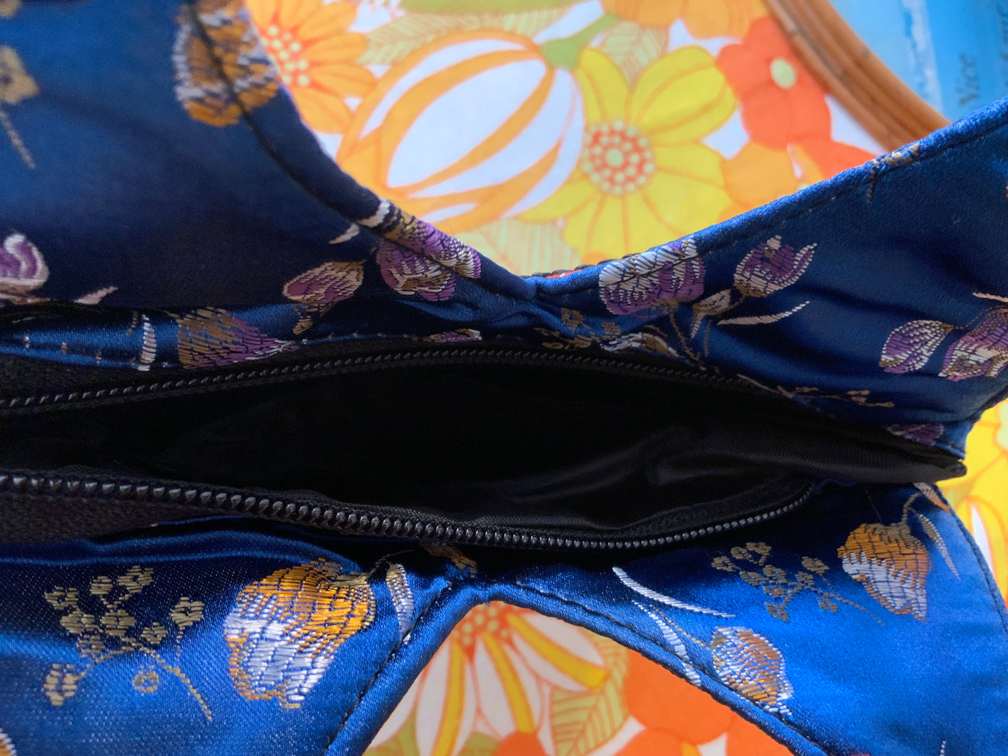 Petit sac chinois Bleu fleurs -