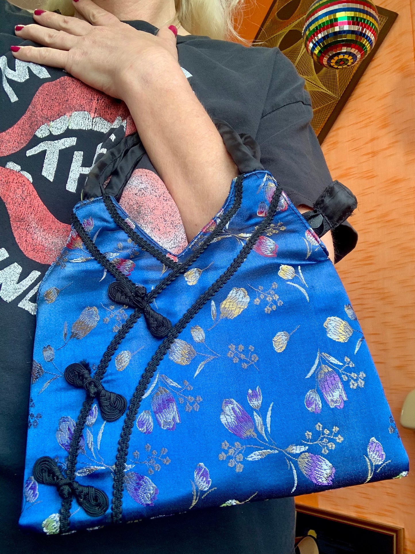 Petit sac chinois Bleu fleurs -