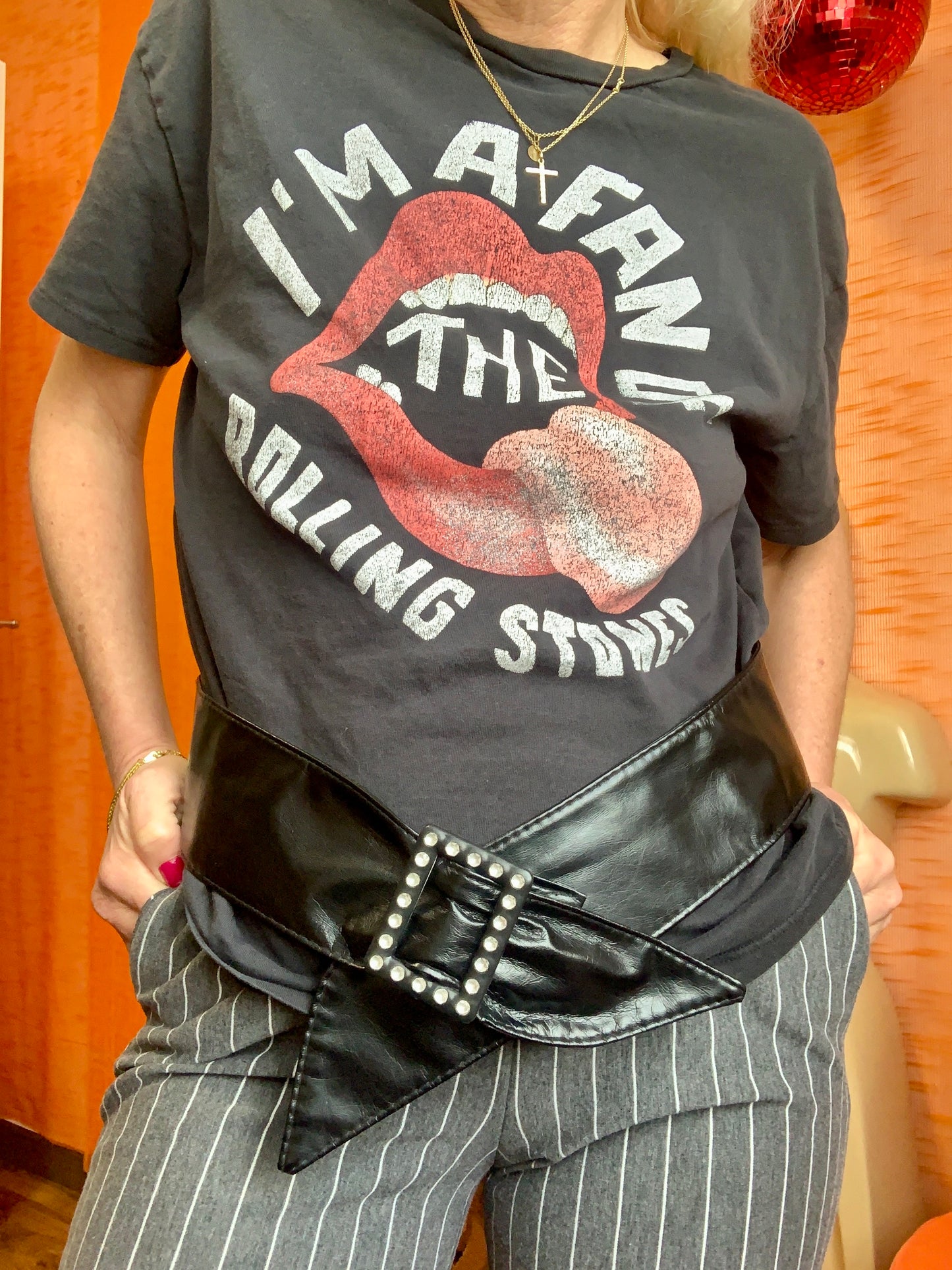 Ceinture simili cuir souple avec plastique strass Vintage 1990
