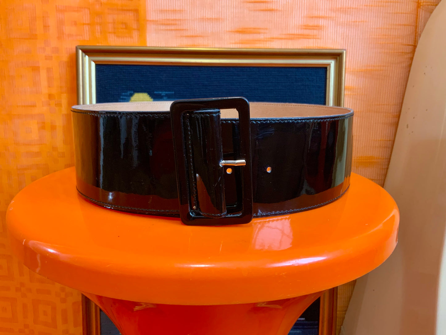 Ceinture noire en Vinyle vernis Made in France - Vintage