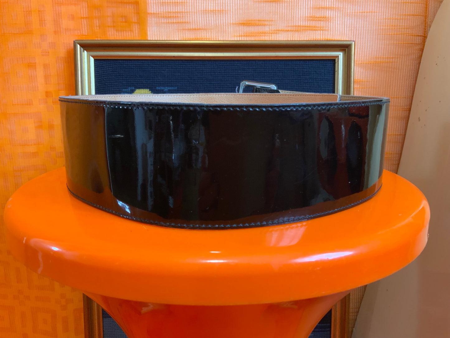 Ceinture noire en Vinyle vernis Made in France - Vintage