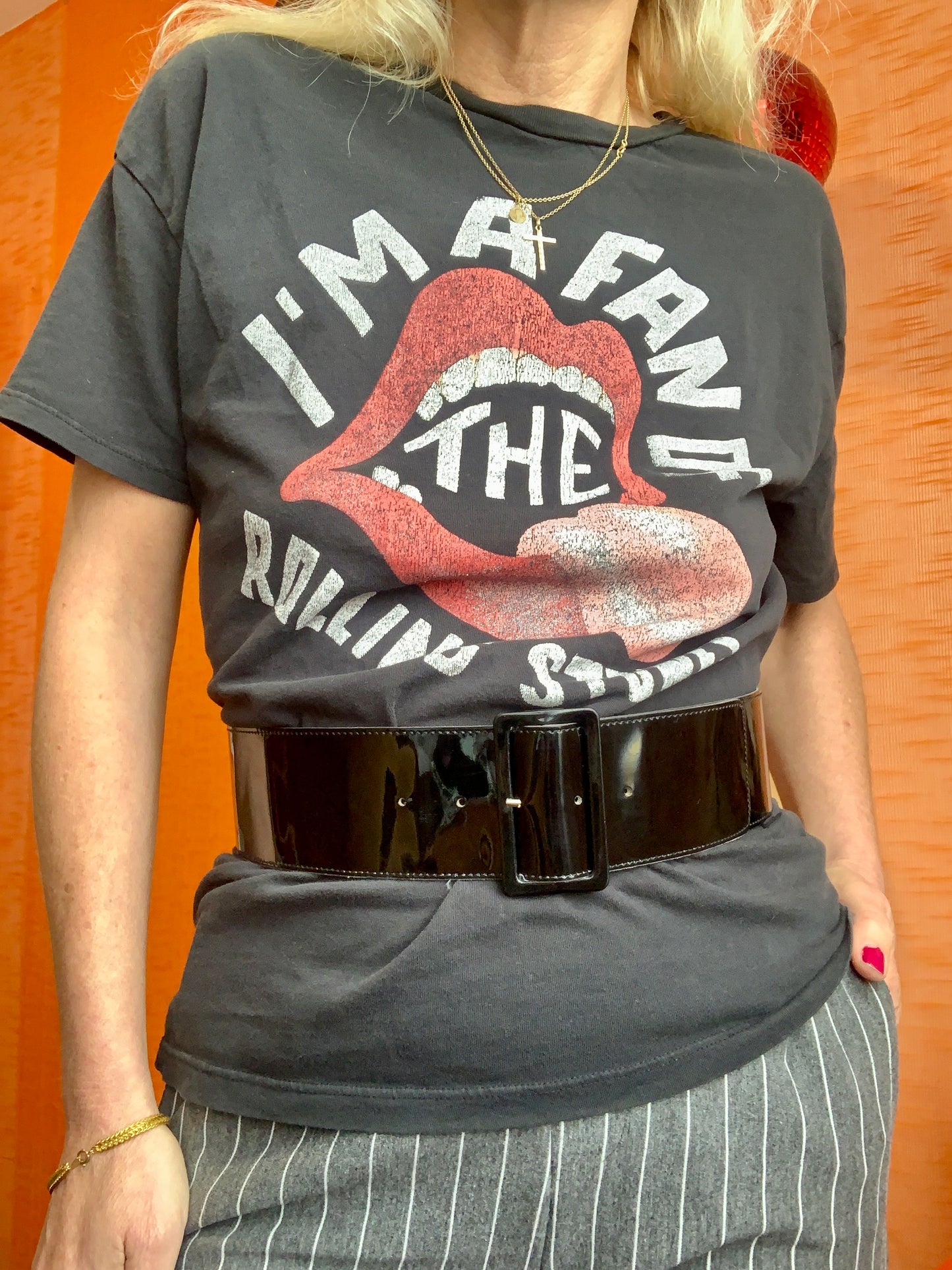 Ceinture noire en Vinyle vernis Made in France - Vintage