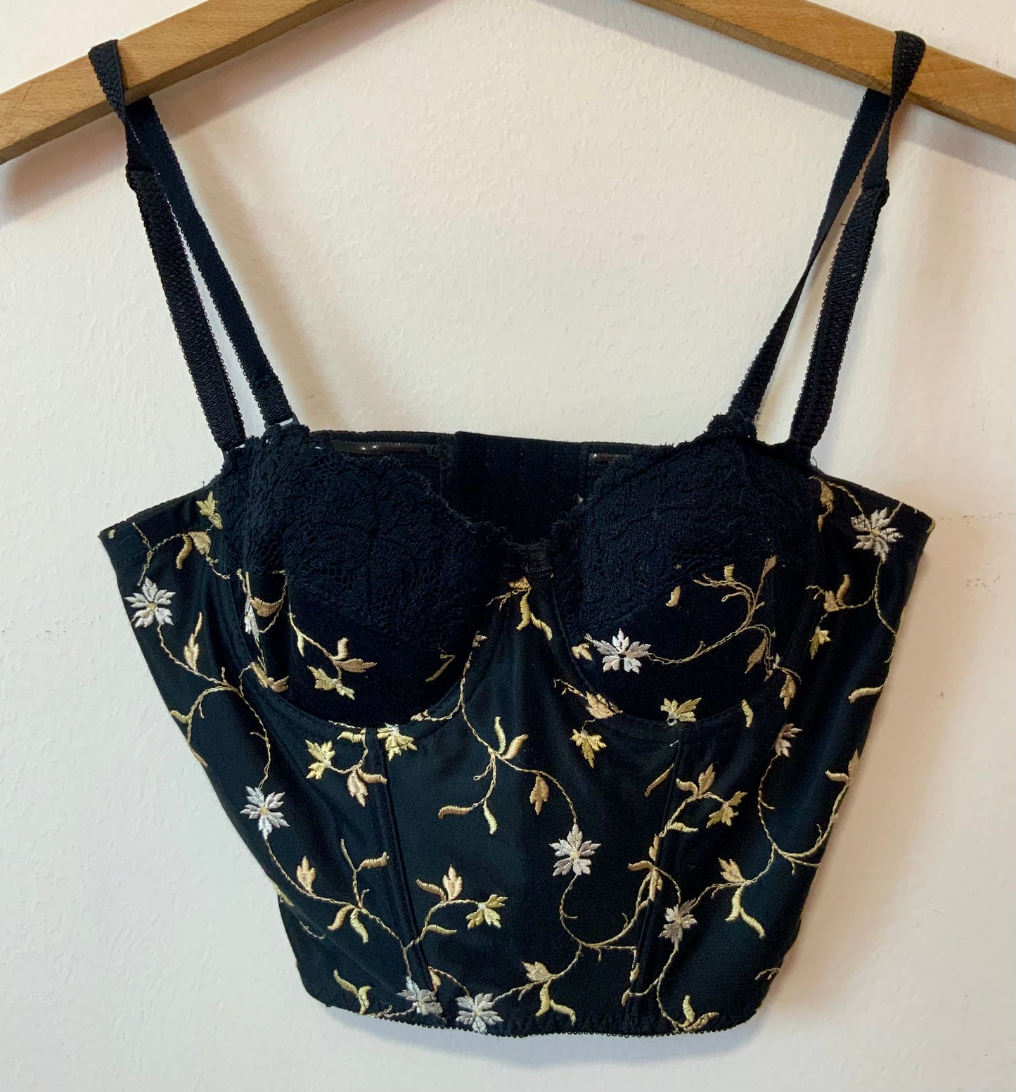 Top Bustier à fleurs brodées Vintage Paris 1990
