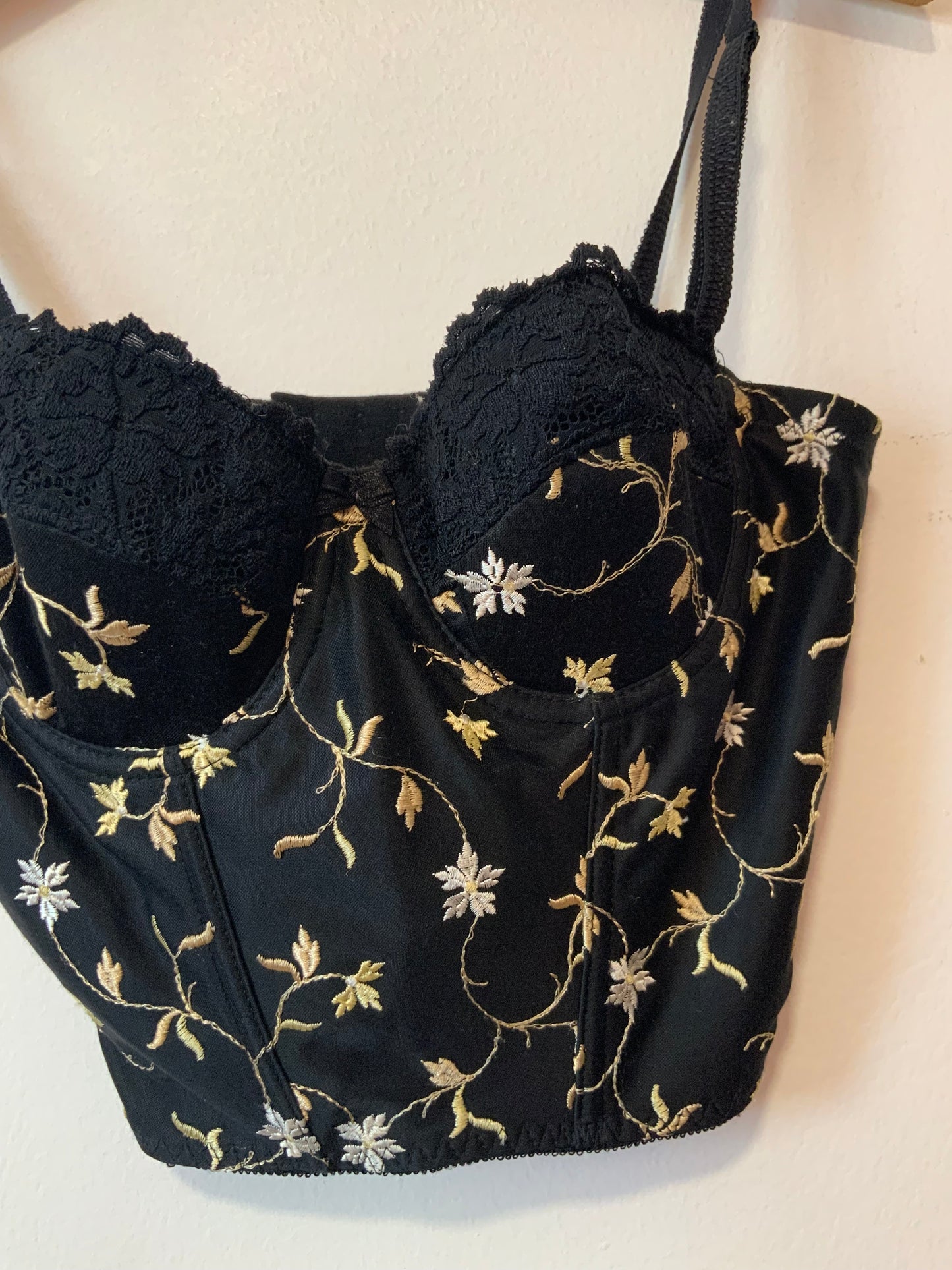 Top Bustier à fleurs brodées Vintage Paris 1990