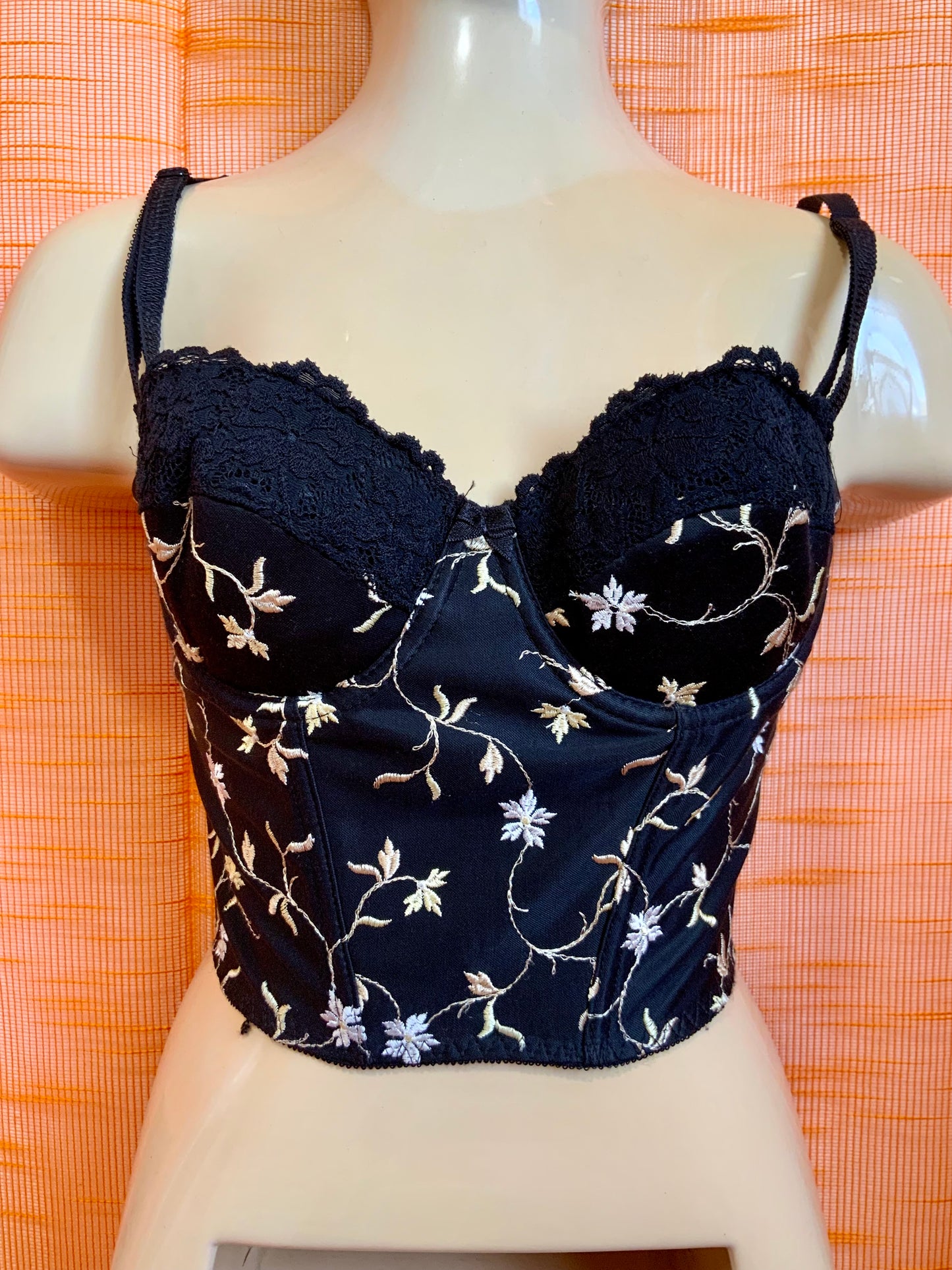 Top Bustier à fleurs brodées Vintage Paris 1990