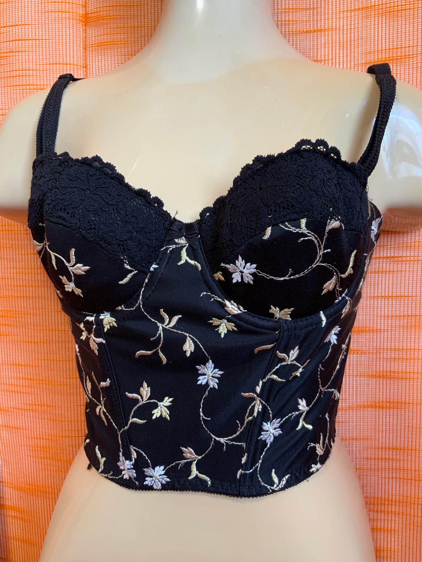 Top Bustier à fleurs brodées Vintage Paris 1990