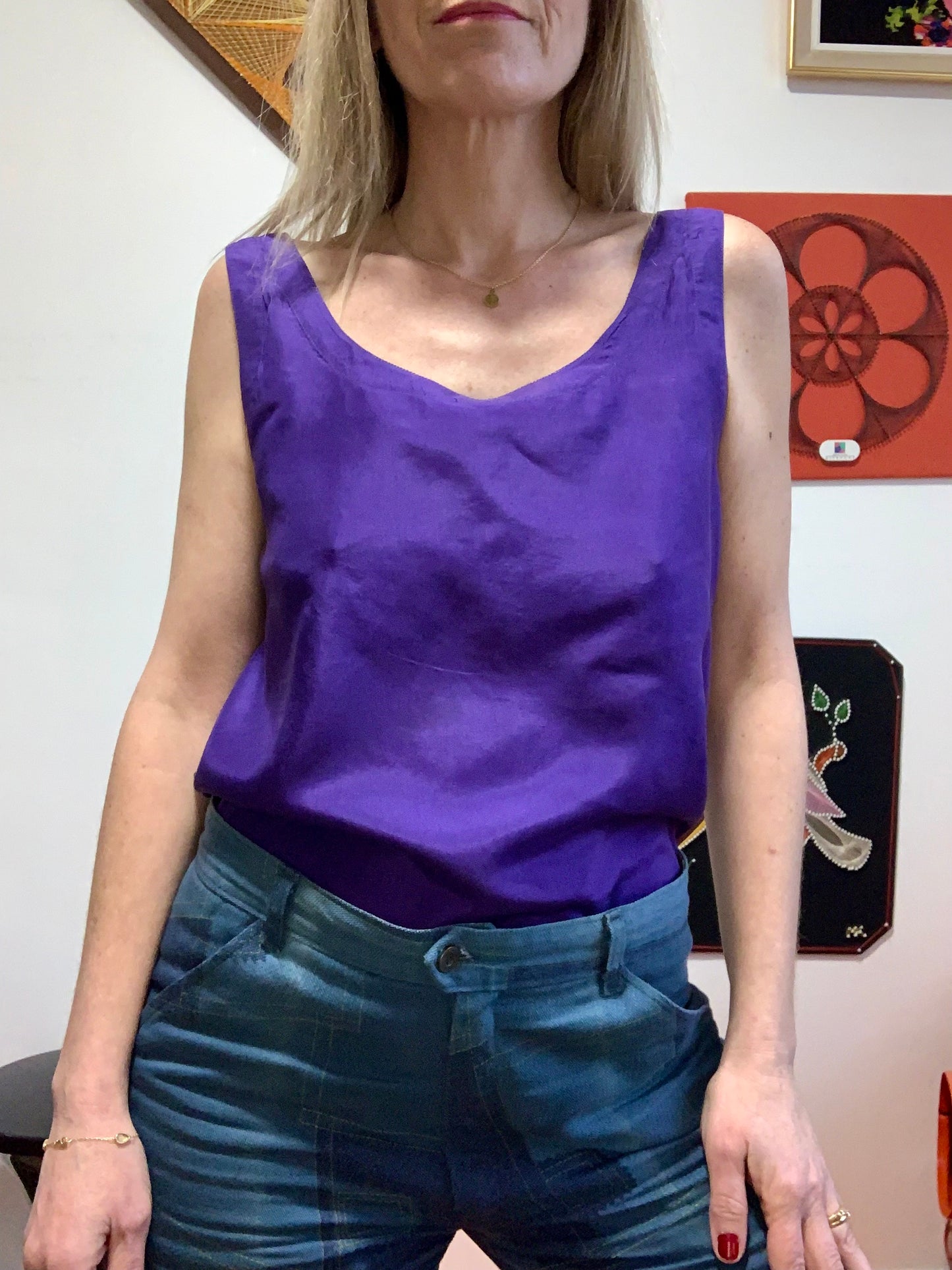 Top sans manche 100% soie Vintage 1990