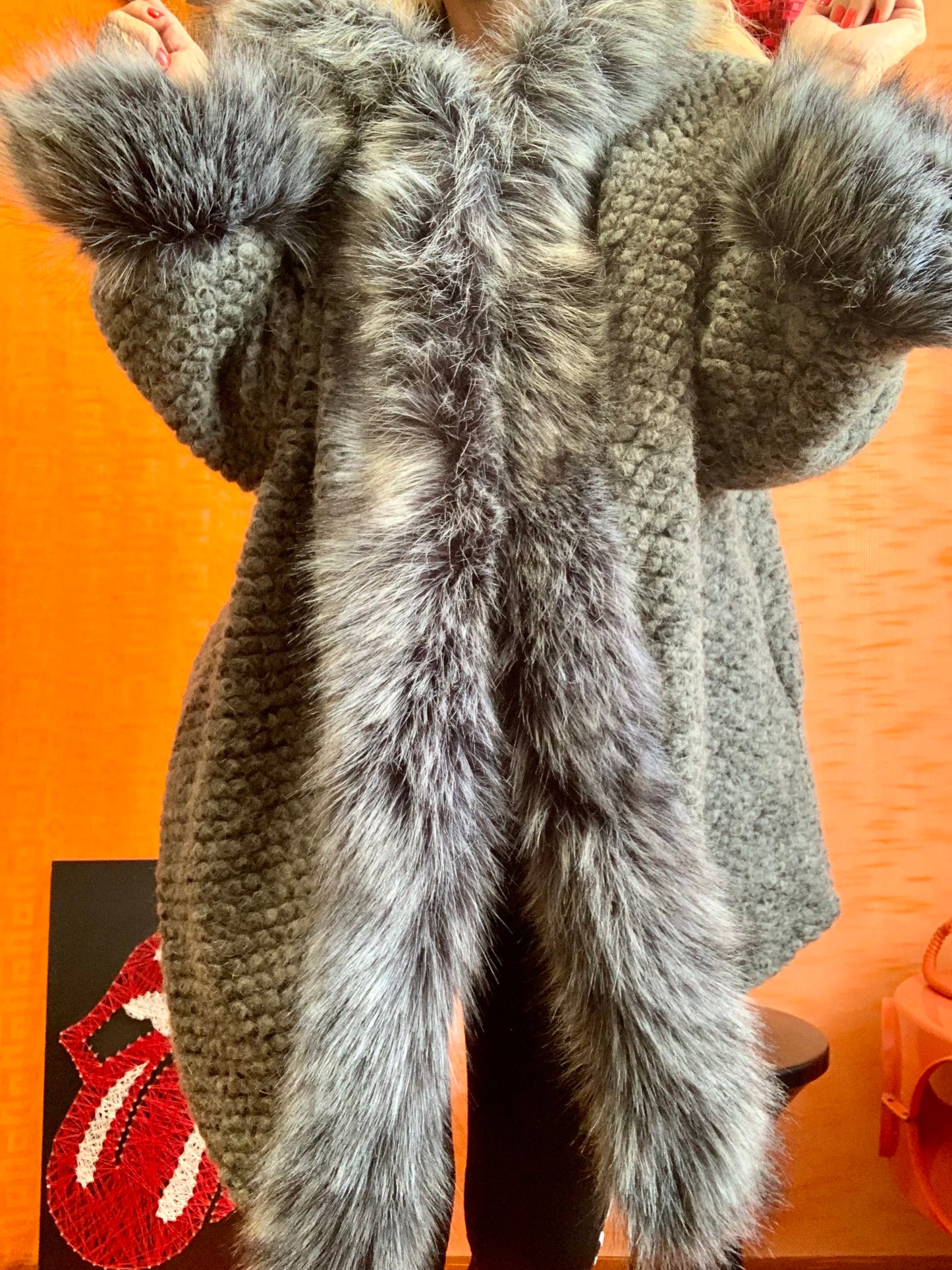 Superbe Manteau Laine et fausse fourrure Vintage Italy 1990