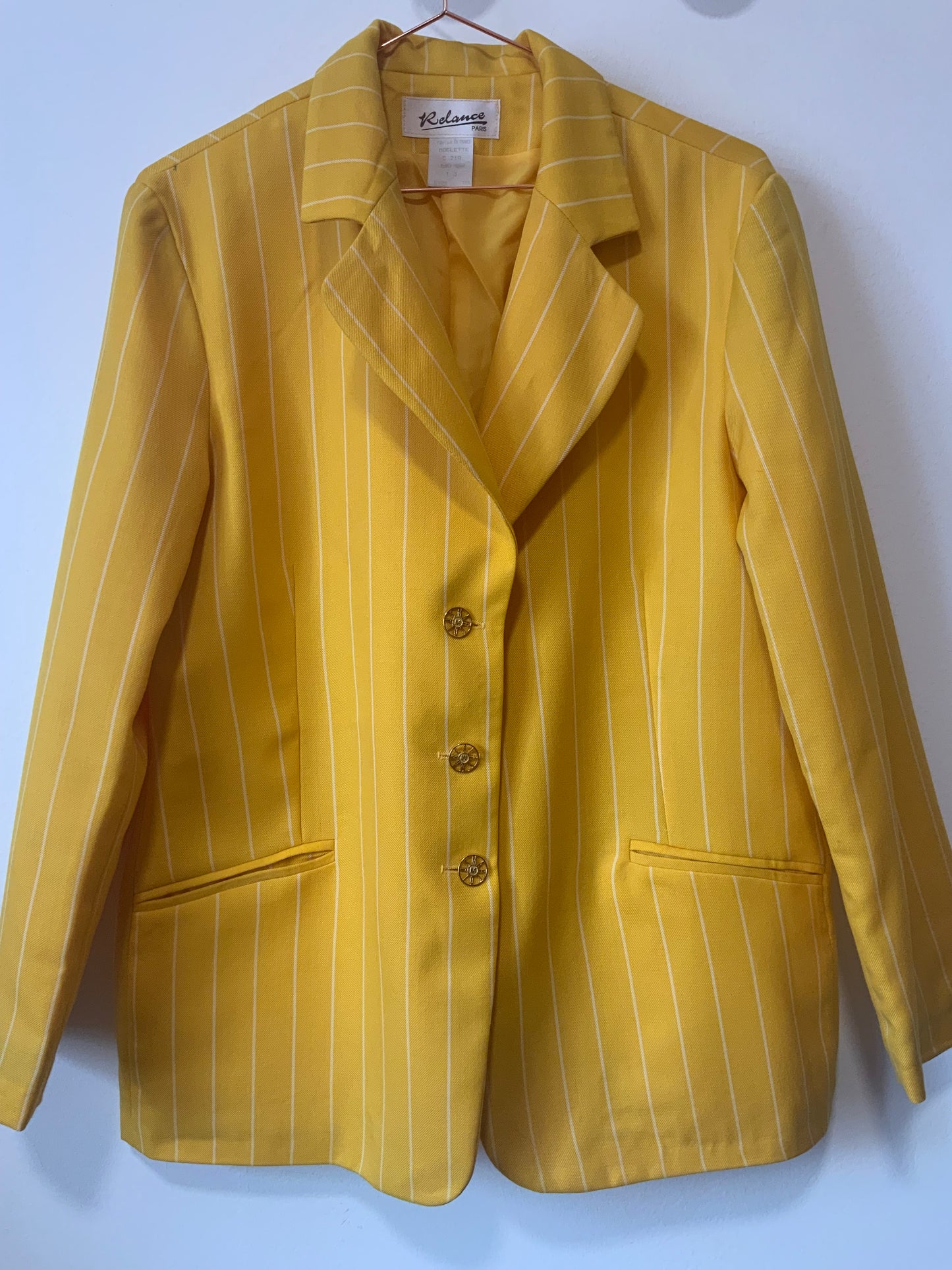 Veste Jaune Rayures Vintage France Élégance 1990