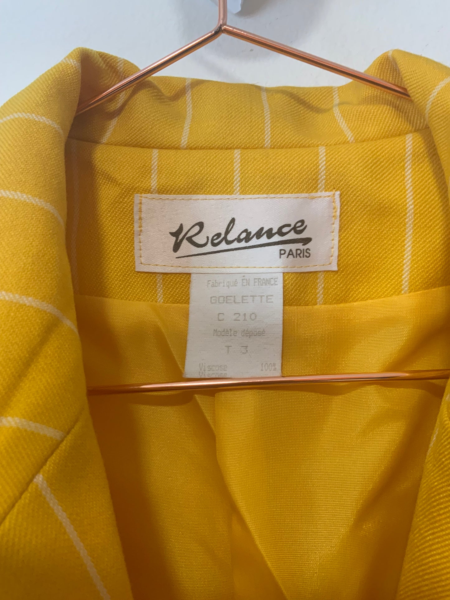Veste Jaune Rayures Vintage France Élégance 1990