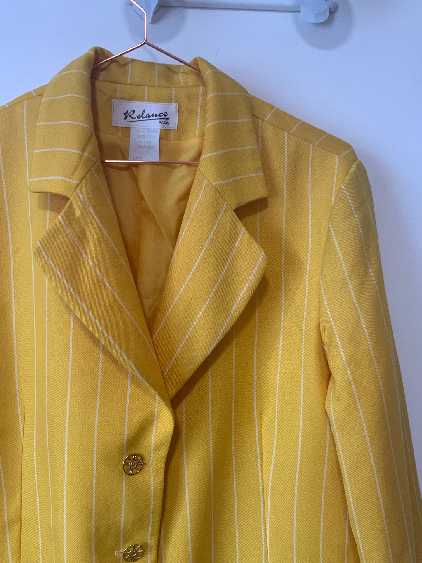 Veste Jaune Rayures Vintage France Élégance 1990