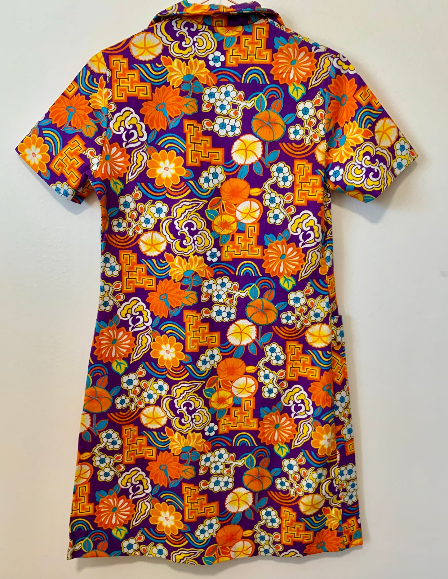 Robe Blouse Orange à fleurs Deadstock Neuve 1970 Originale France