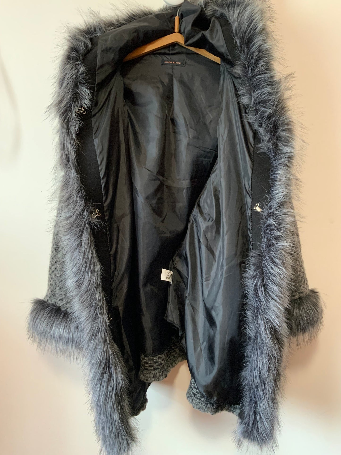 Superbe Manteau Laine et fausse fourrure Vintage Italy 1990