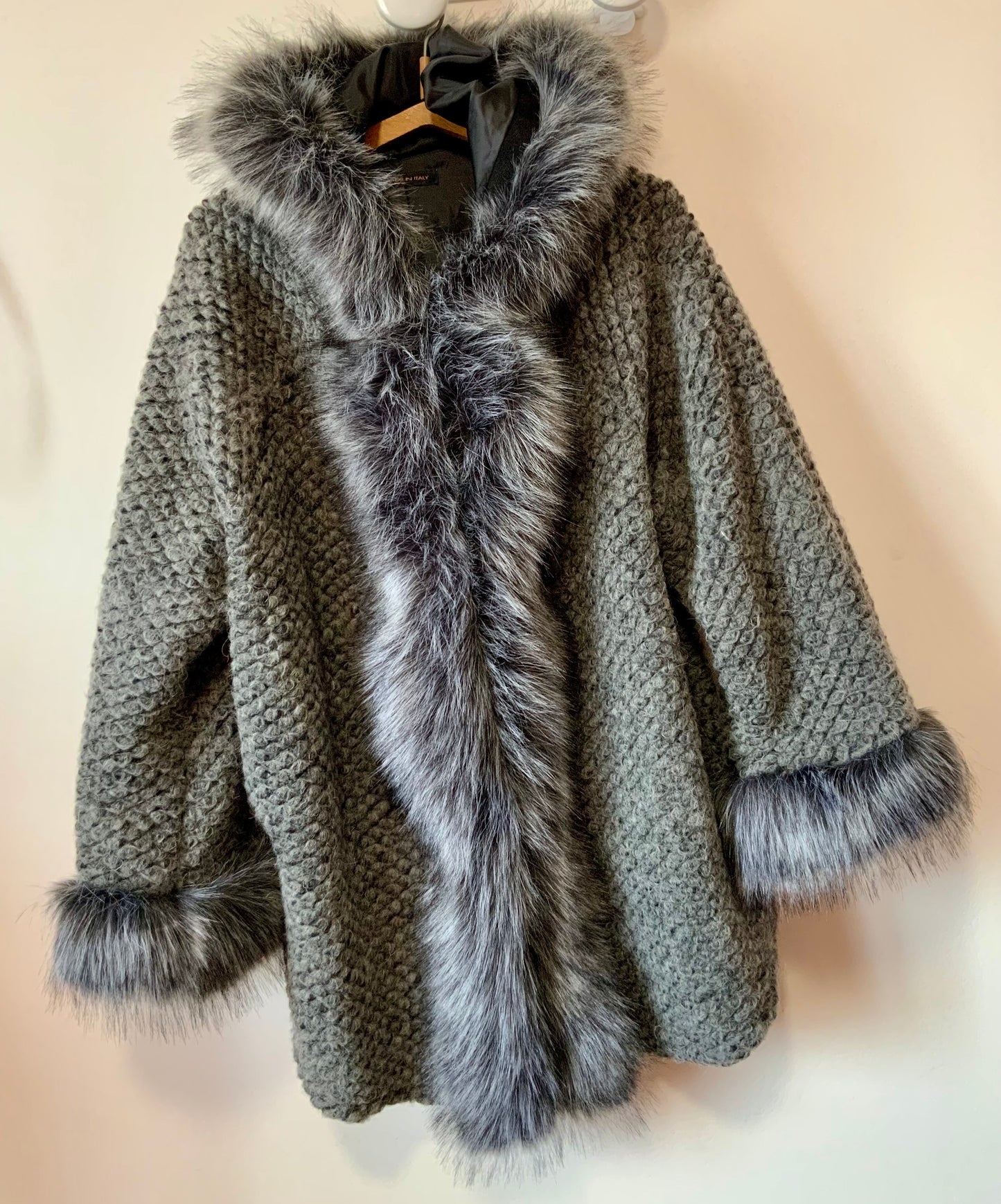 Superbe Manteau Laine et fausse fourrure Vintage Italy 1990