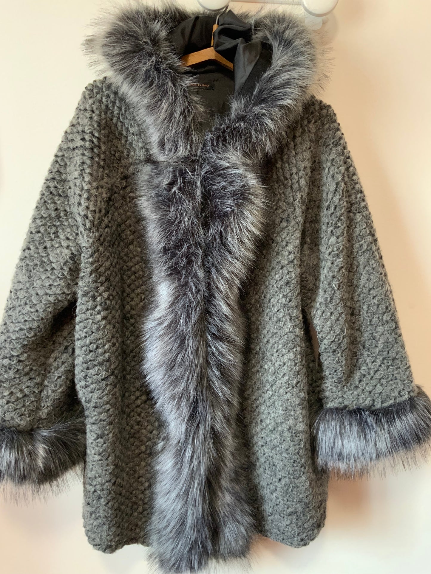 Superbe Manteau Laine et fausse fourrure Vintage Italy 1990
